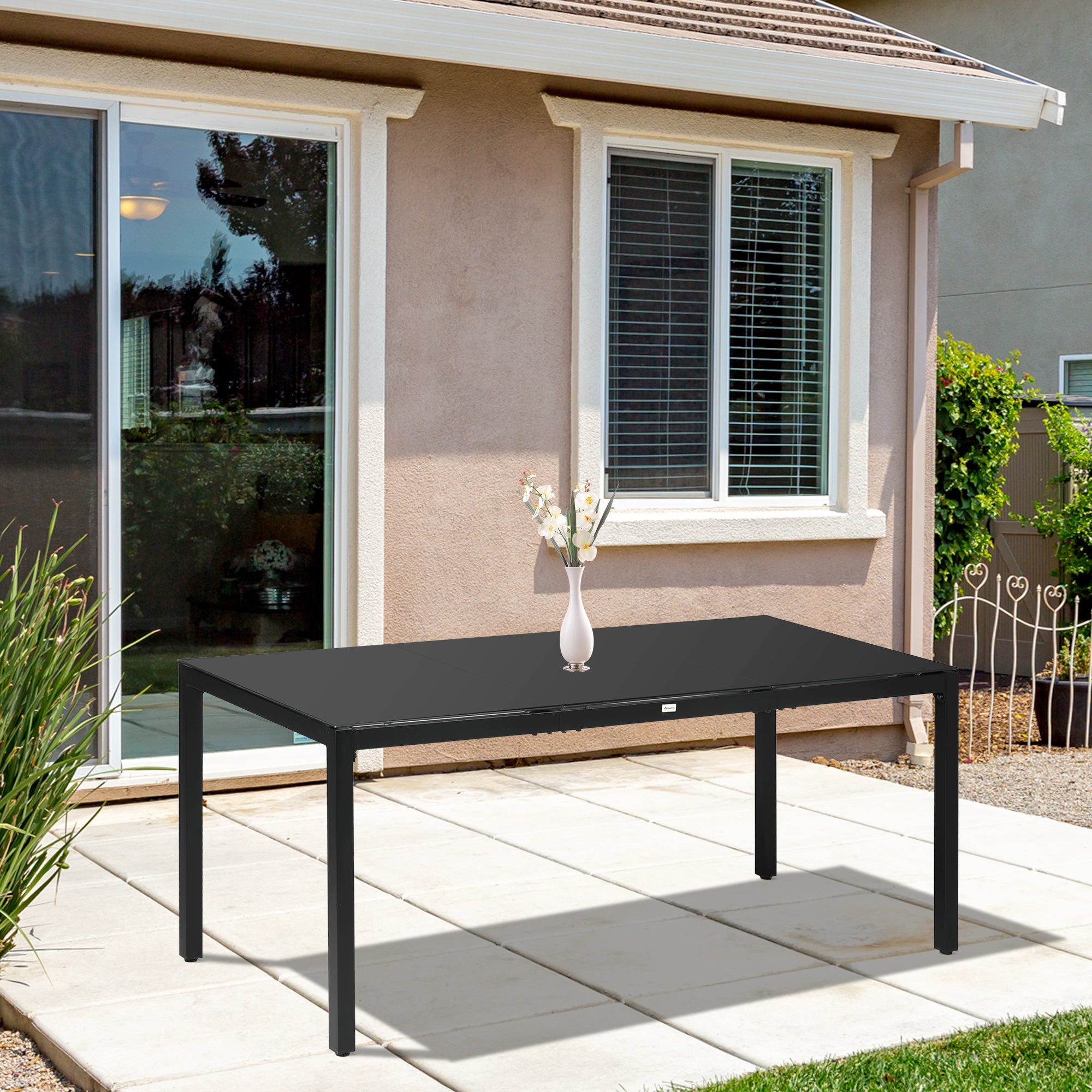 Rectangular Dining Table 70.9" x 31.5" Black Tempered Glass-DECOROLALA