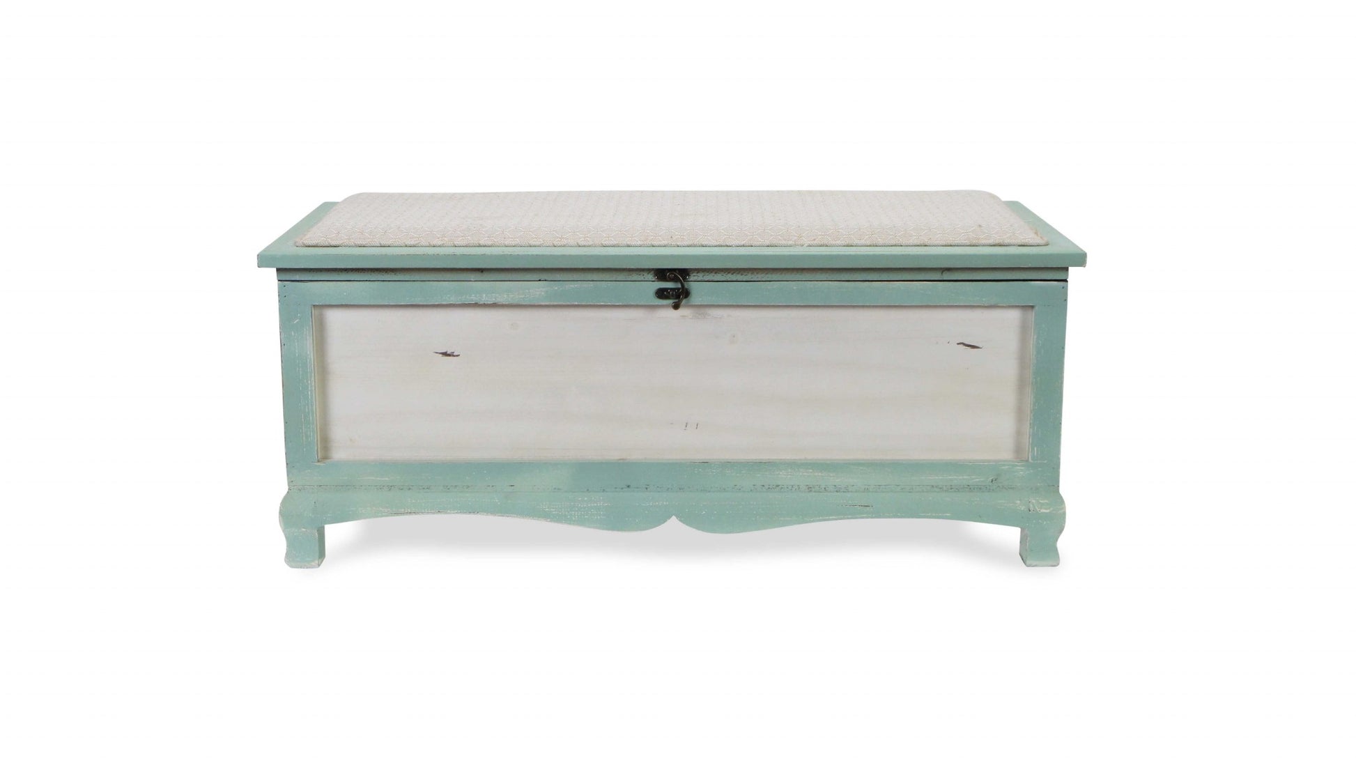 Rectangular Green Wooden With Seat Cushion And Inside Storage Bench-Benches-DECOROLALA