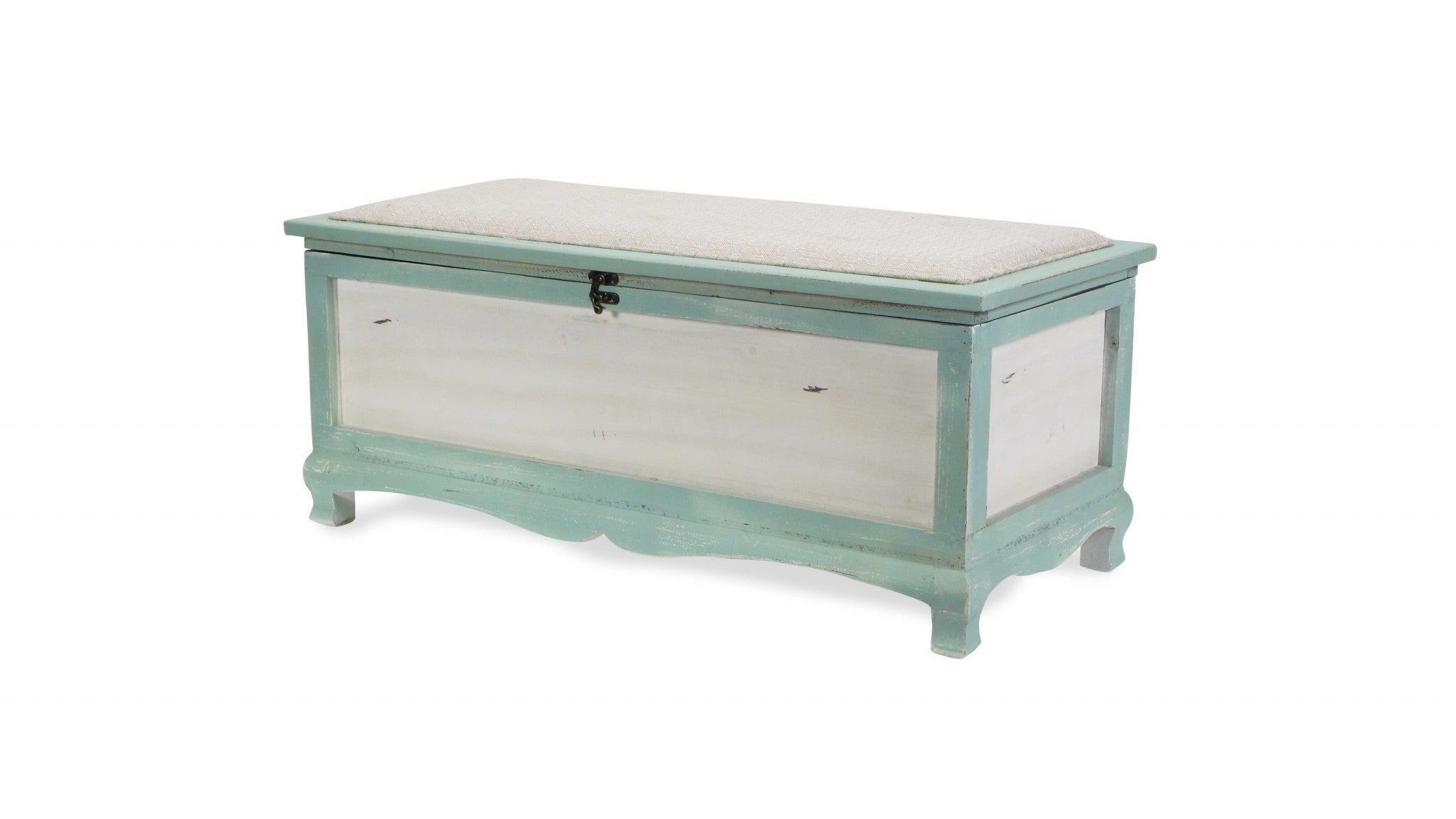 Rectangular Green Wooden With Seat Cushion And Inside Storage Bench-Benches-DECOROLALA