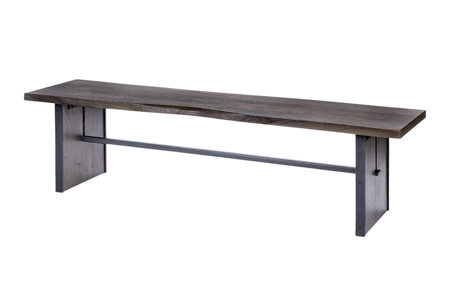 Rectangular Indian Mango Woodbrown Tone Finish W Metal Cladding On The Base Dining Bench-Benches-DECOROLALA