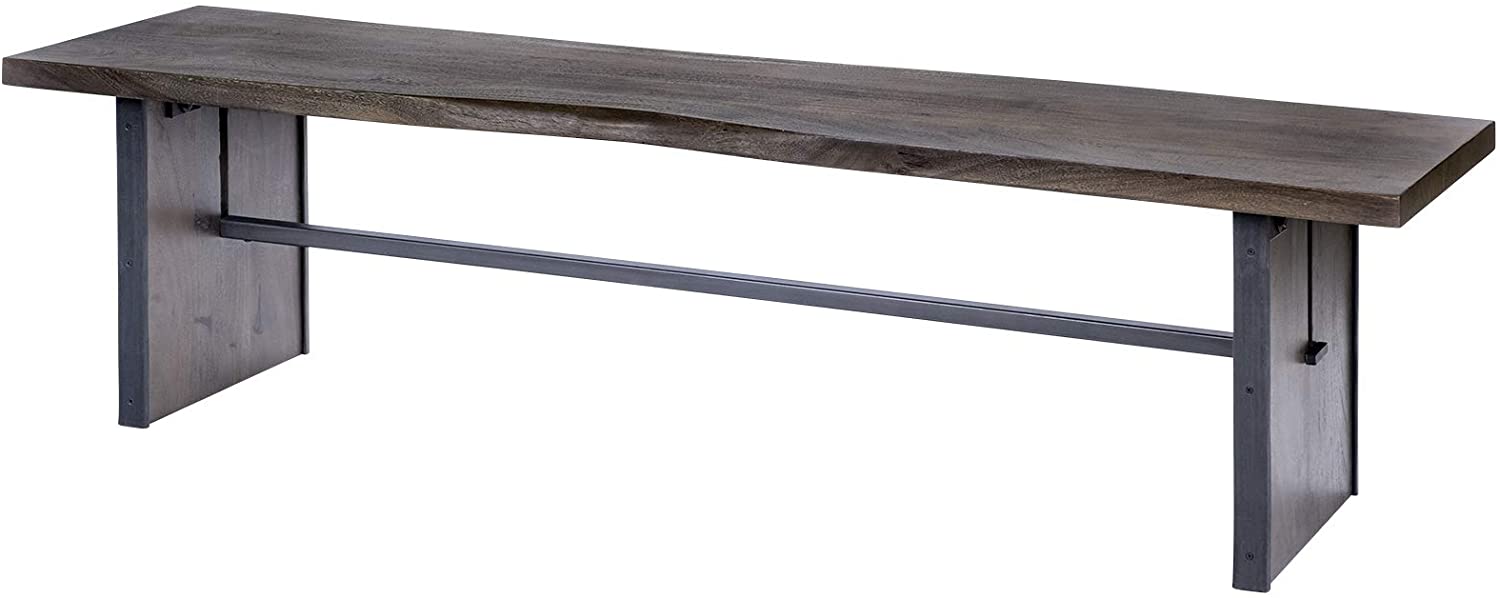 Rectangular Indian Mango Woodbrown Tone Finish W Metal Cladding On The Base Dining Bench-Benches-DECOROLALA