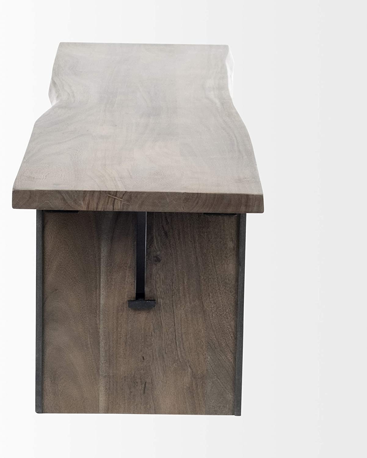 Rectangular Indian Mango Woodbrown Tone Finish W Metal Cladding On The Base Dining Bench-Benches-DECOROLALA