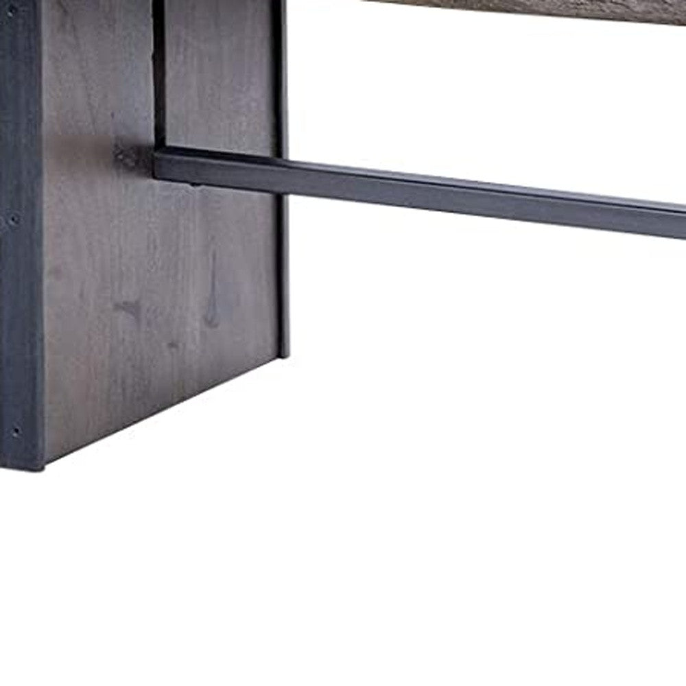 Rectangular Indian Mango Woodbrown Tone Finish W Metal Cladding On The Base Dining Bench-Benches-DECOROLALA