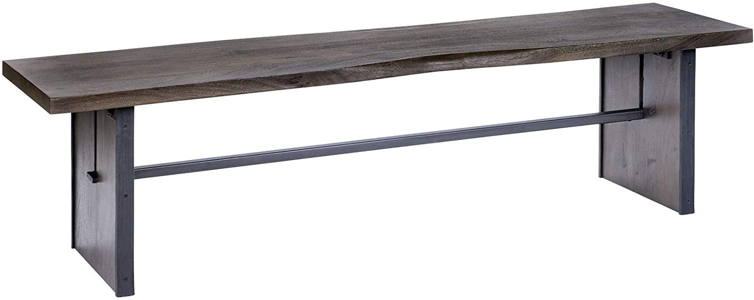 Rectangular Indian Mango Woodbrown Tone Finish W Metal Cladding On The Base Dining Bench-Benches-DECOROLALA