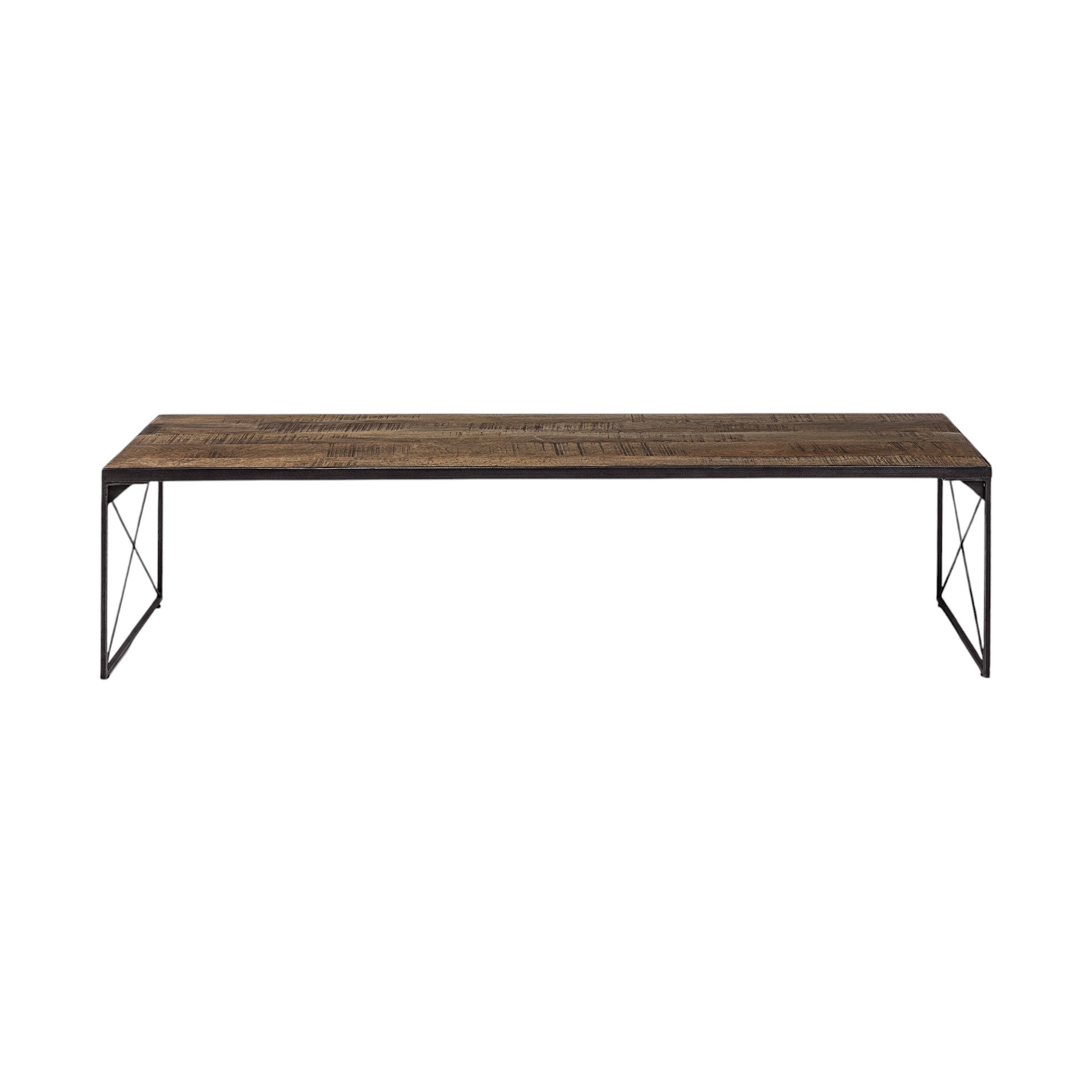 Rectangular Mango Woodmedium Brown Top And Black Iron Base Accent Bench-Outdoor Benches-DECOROLALA