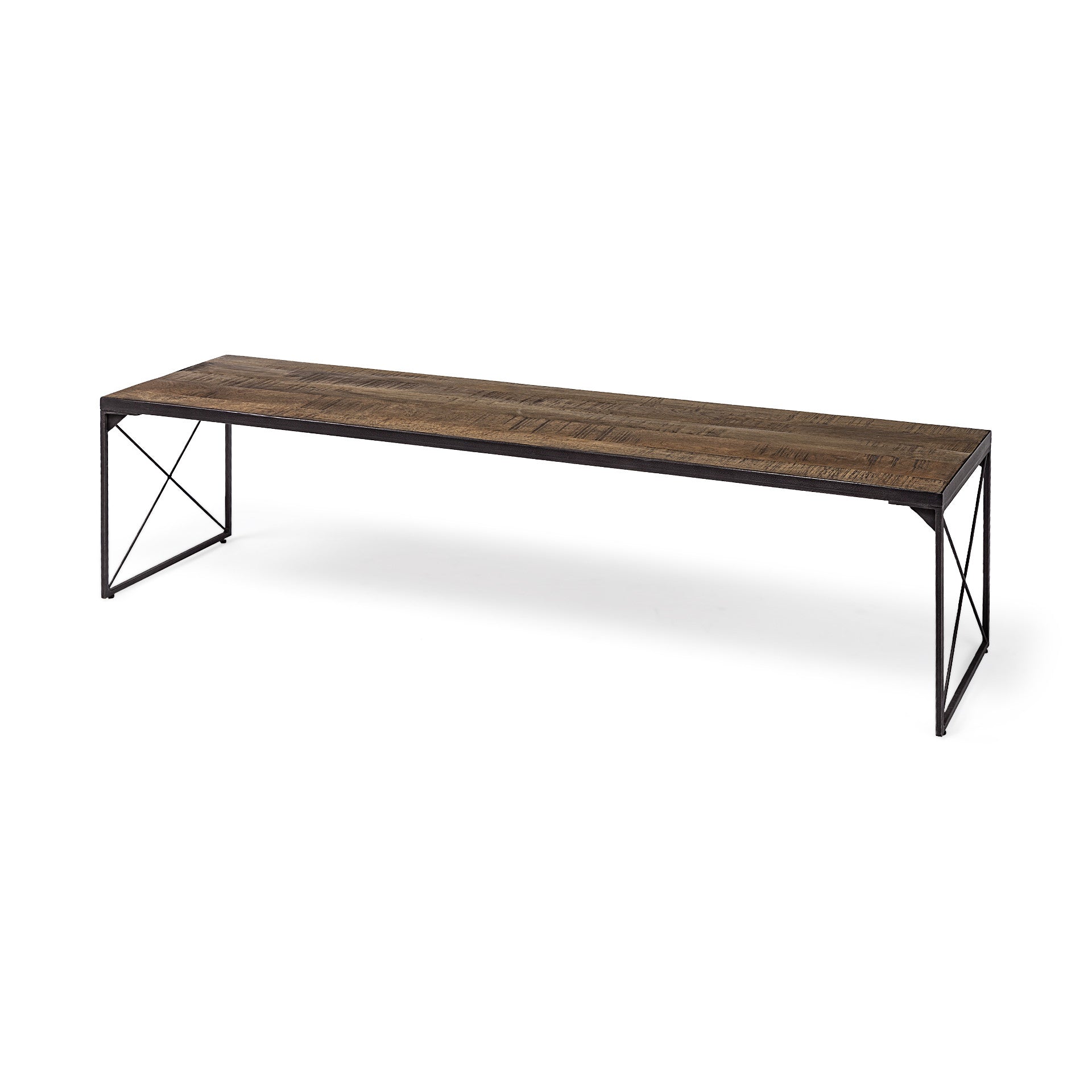 Rectangular Mango Woodmedium Brown Top And Black Iron Base Accent Bench-Outdoor Benches-DECOROLALA