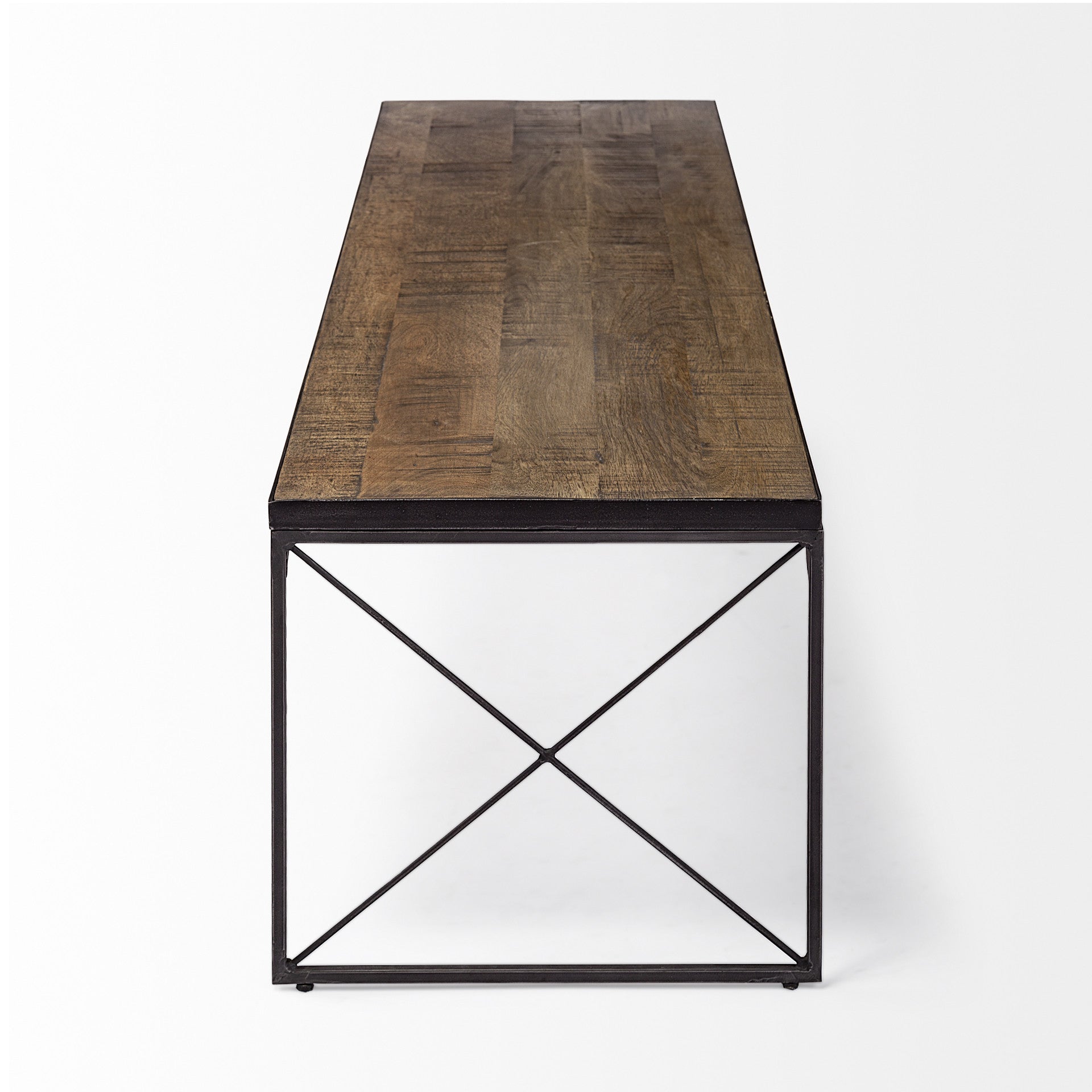 Rectangular Mango Woodmedium Brown Top And Black Iron Base Accent Bench-Outdoor Benches-DECOROLALA