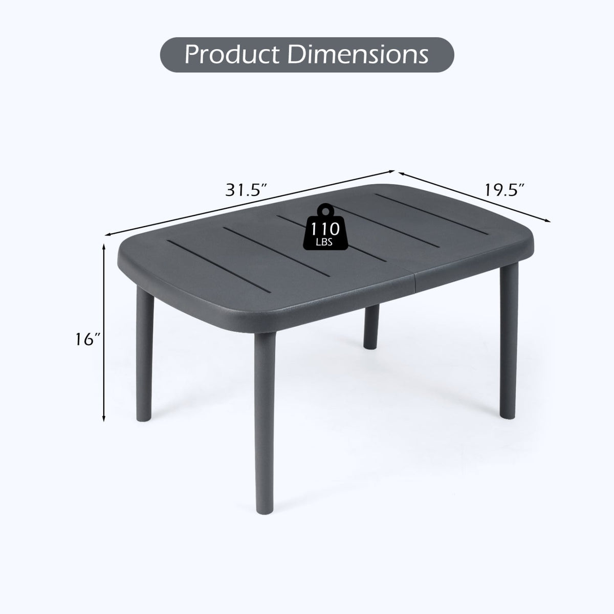 Rectangular Patio Storage Side Table with Aluminum Alloy Rods for Poolside-Gray-Patio Coffee Tables-DECOROLALA