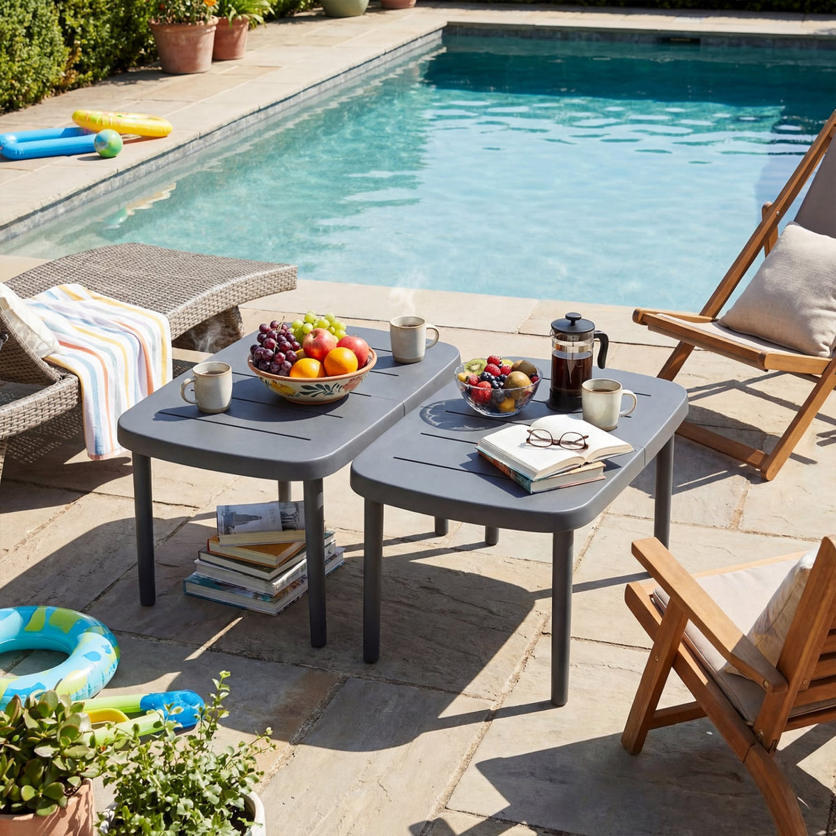 Rectangular Patio Storage Side Table with Aluminum Alloy Rods for Poolside-Gray-Patio Coffee Tables-DECOROLALA