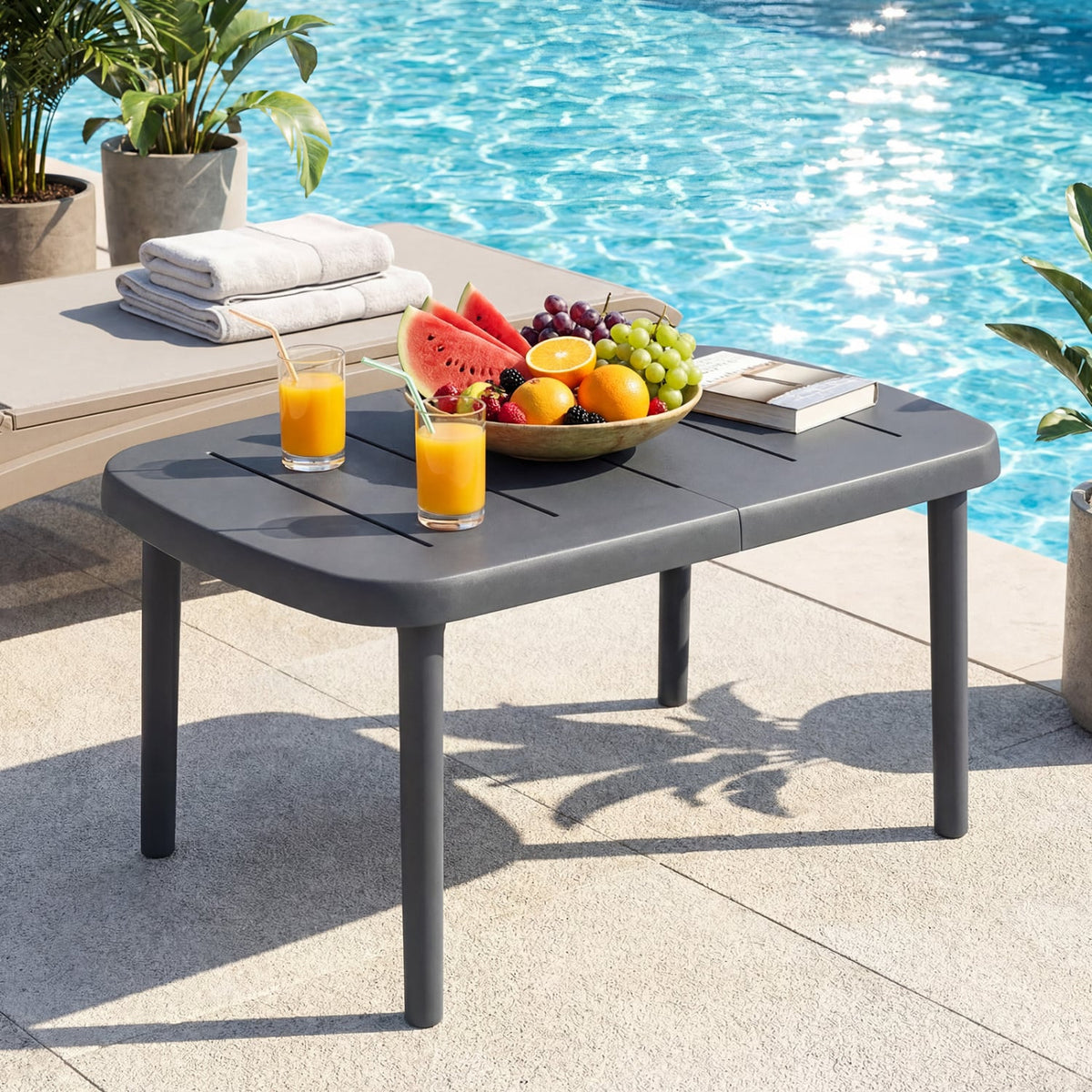 Rectangular Patio Storage Side Table with Aluminum Alloy Rods for Poolside-Gray-Patio Coffee Tables-DECOROLALA