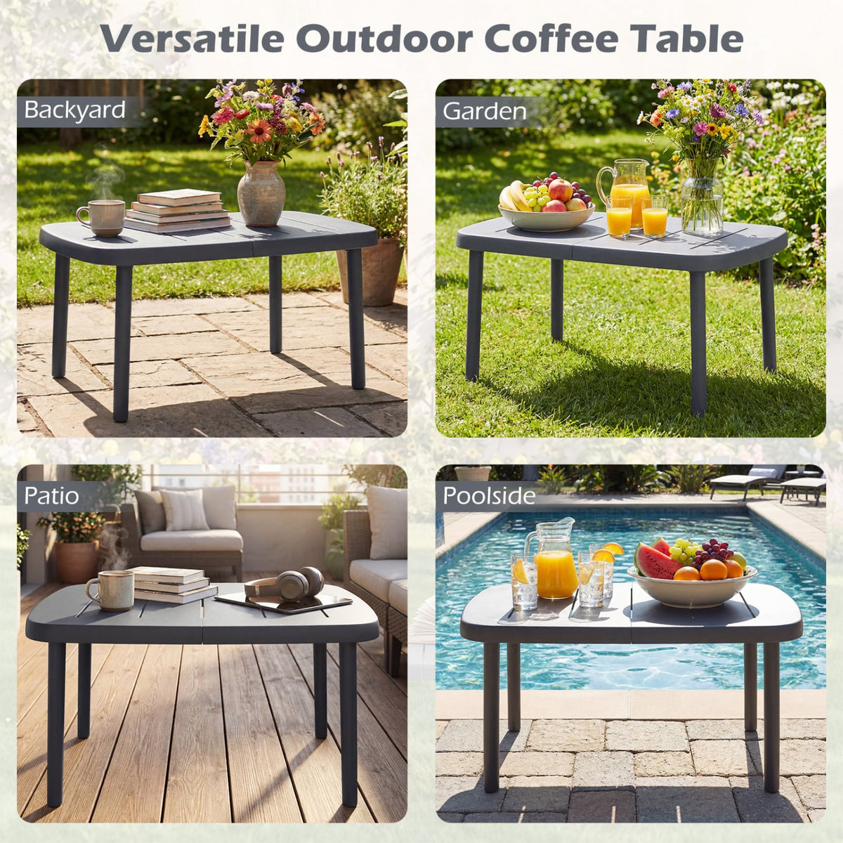Rectangular Patio Storage Side Table with Aluminum Alloy Rods for Poolside-Gray-Patio Coffee Tables-DECOROLALA
