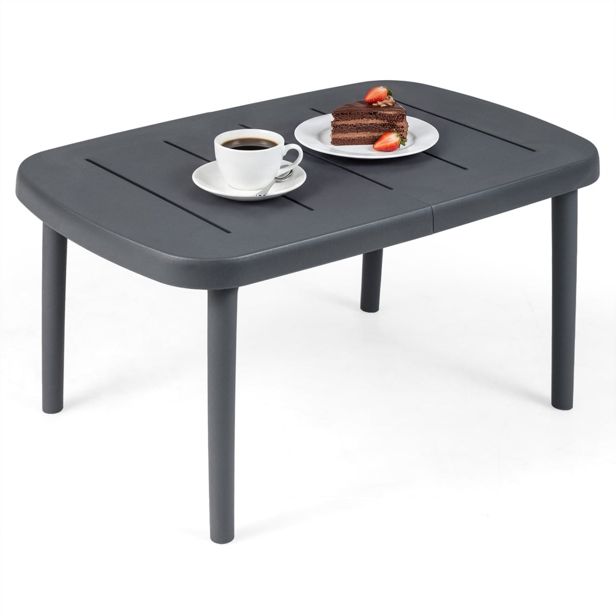 Rectangular Patio Storage Side Table with Aluminum Alloy Rods for Poolside-Gray-Patio Coffee Tables-DECOROLALA