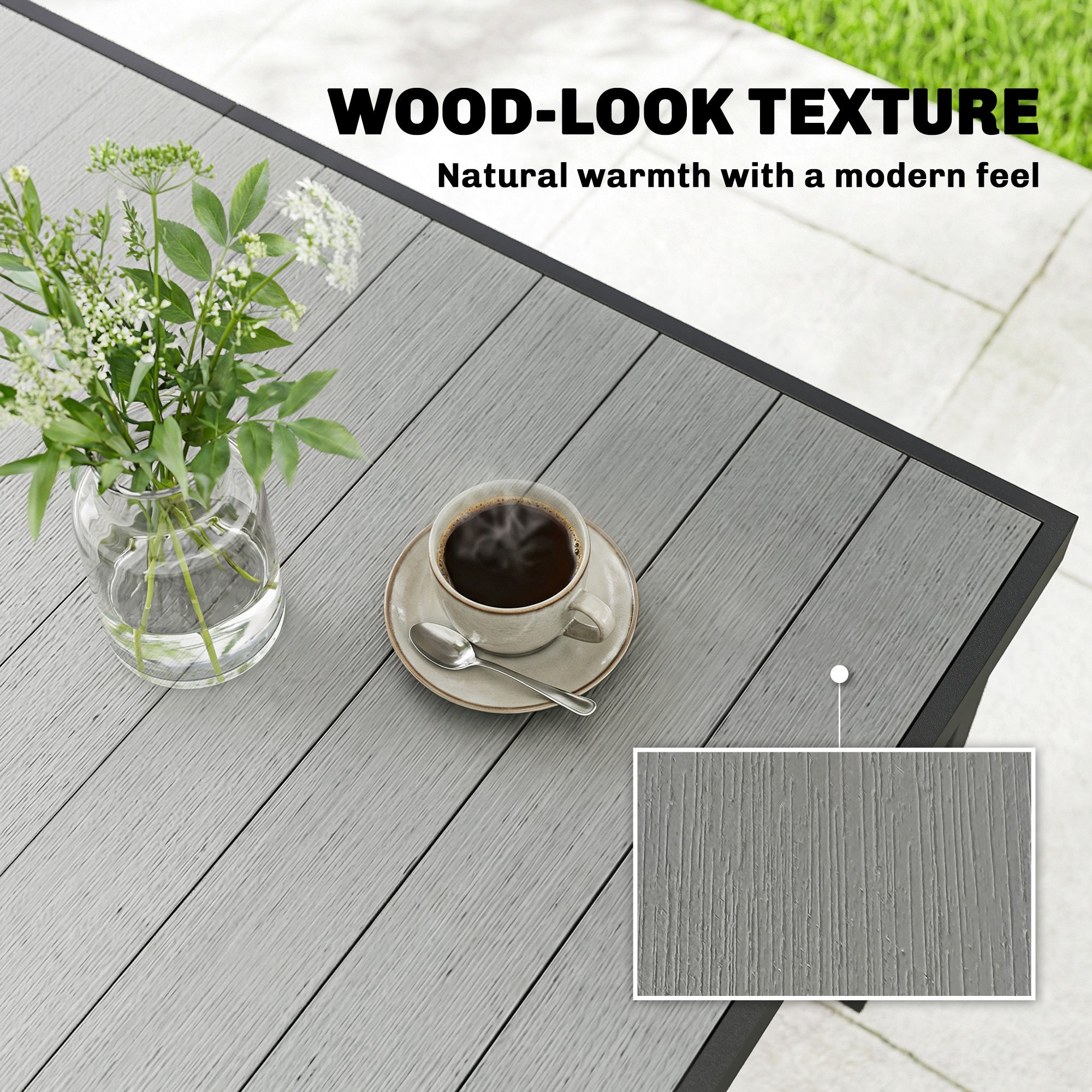 Rectangular Patio Table for 6 - Grey WPC-DECOROLALA