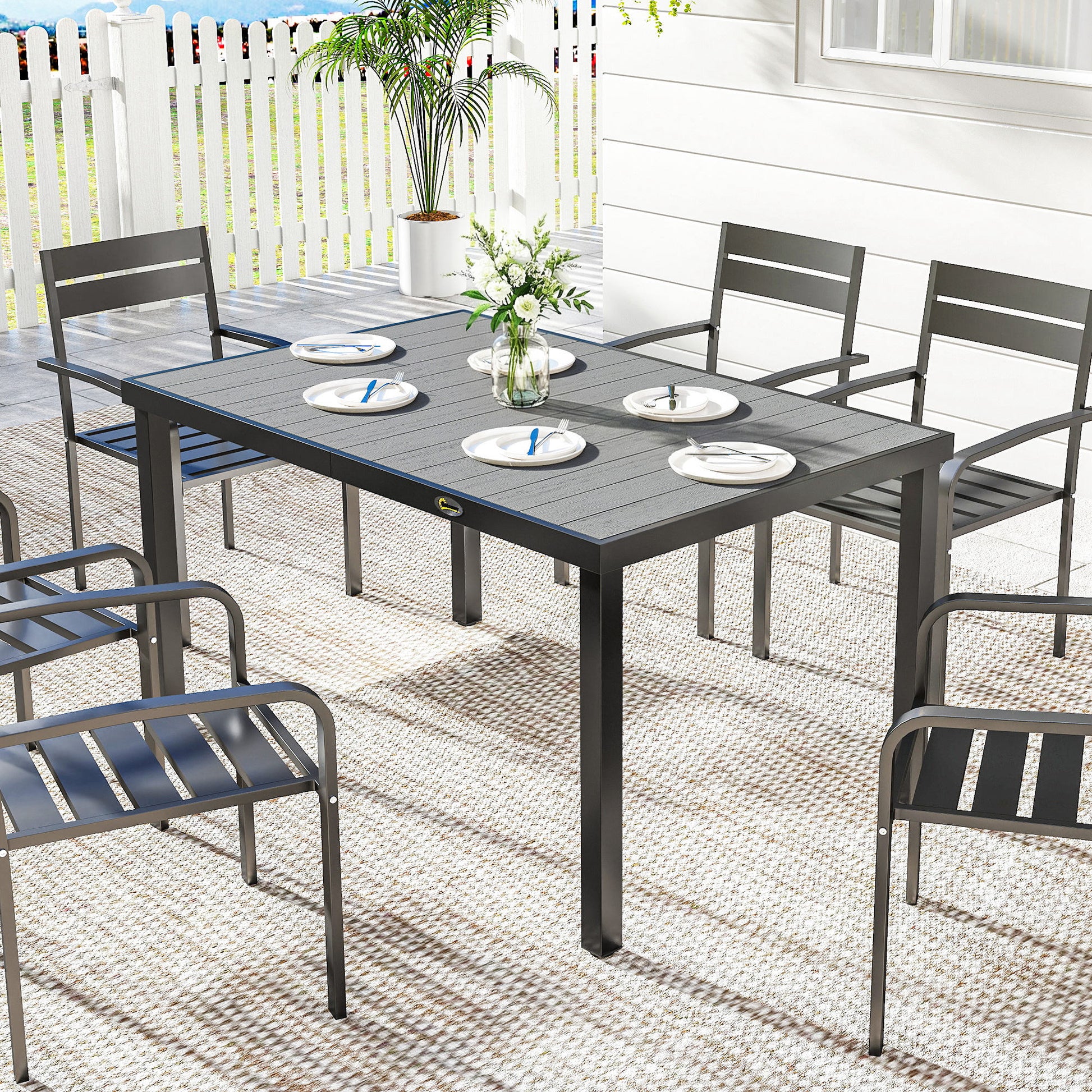 Rectangular Patio Table for 6 - Grey WPC-DECOROLALA