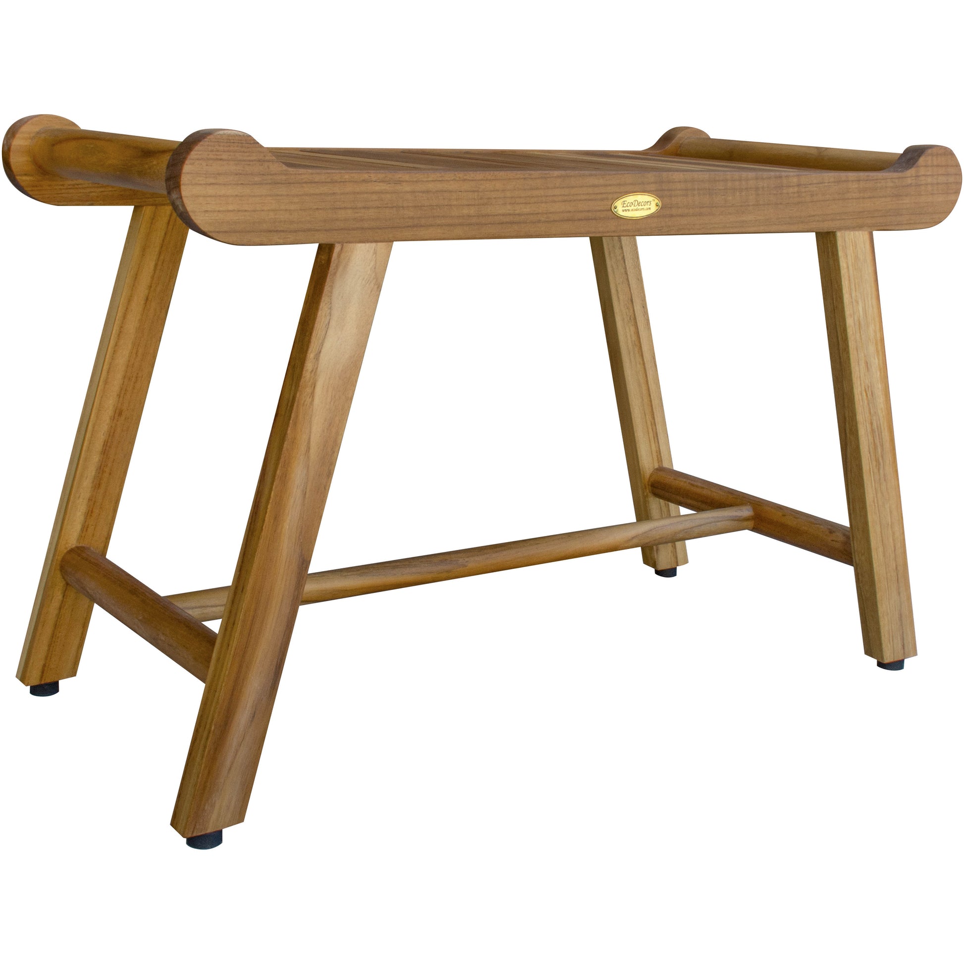 Rectangular Teak Shower Bench With Handles In Natural Finish-Shower Benches-DECOROLALA