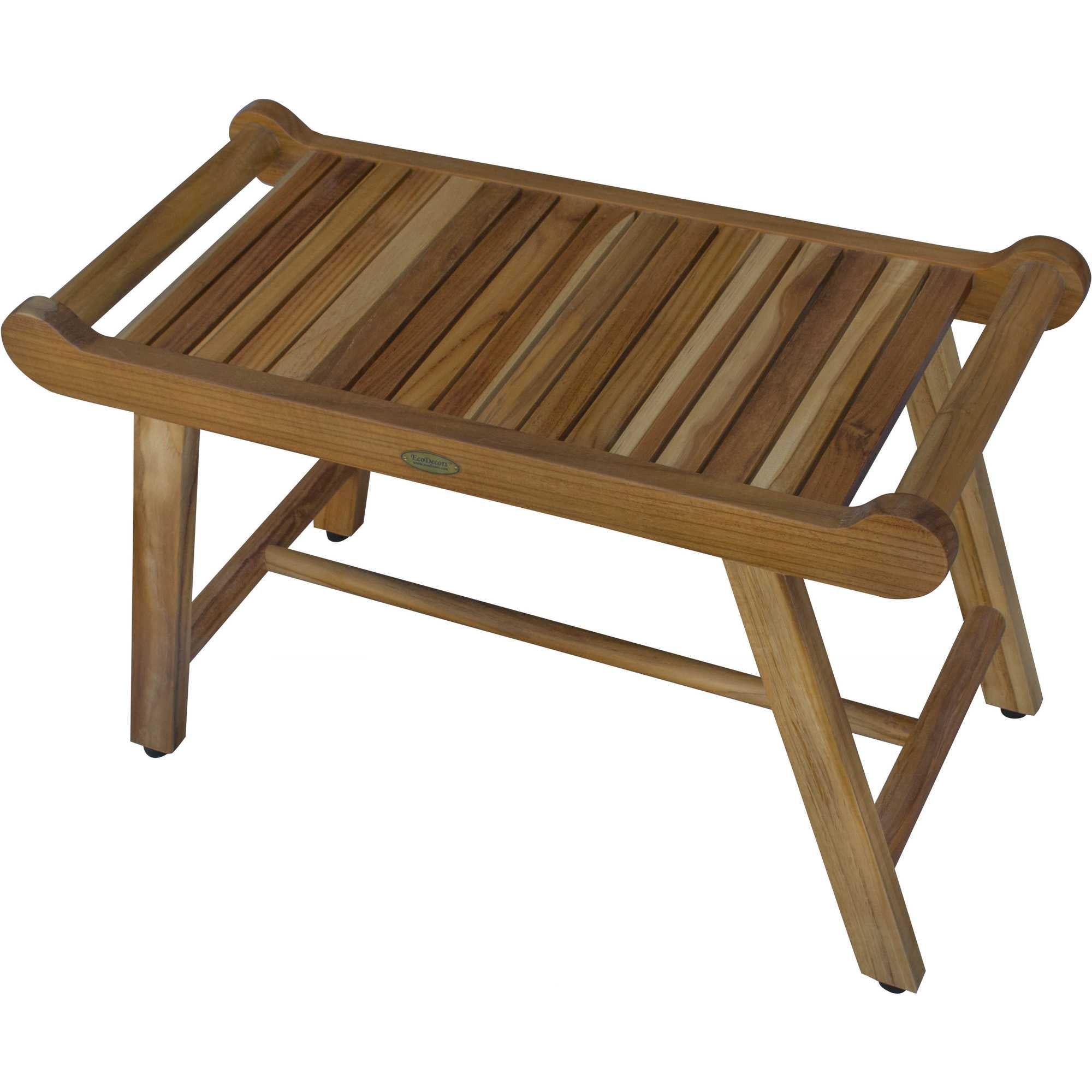 Rectangular Teak Shower Bench With Handles In Natural Finish-Shower Benches-DECOROLALA