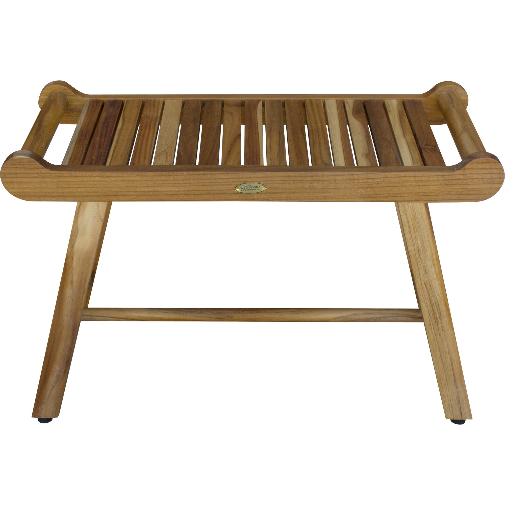 Rectangular Teak Shower Bench With Handles In Natural Finish-Shower Benches-DECOROLALA