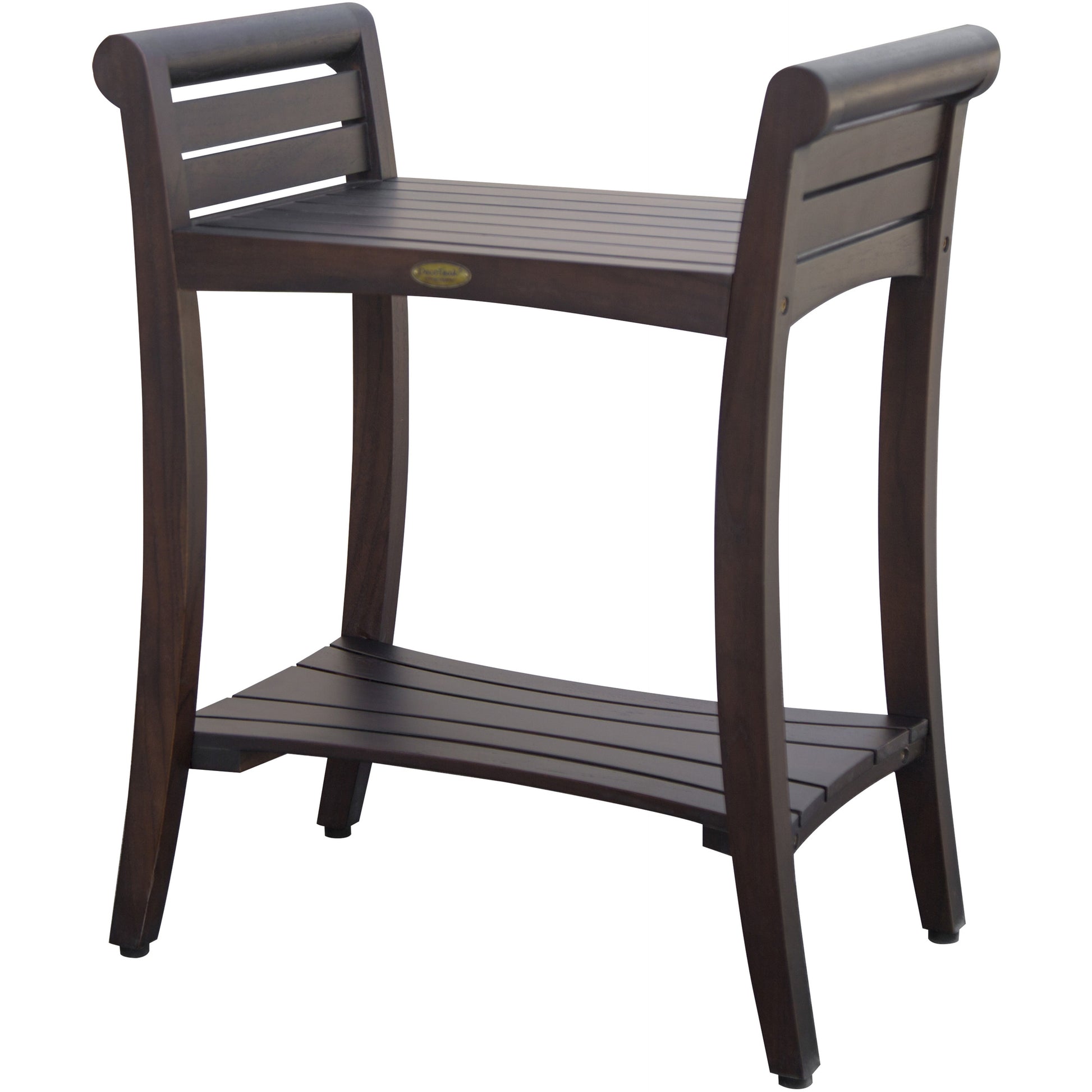 Rectangular Teak Shower Bench With Shelf And Handles In Brown Finish-Shower Benches-DECOROLALA