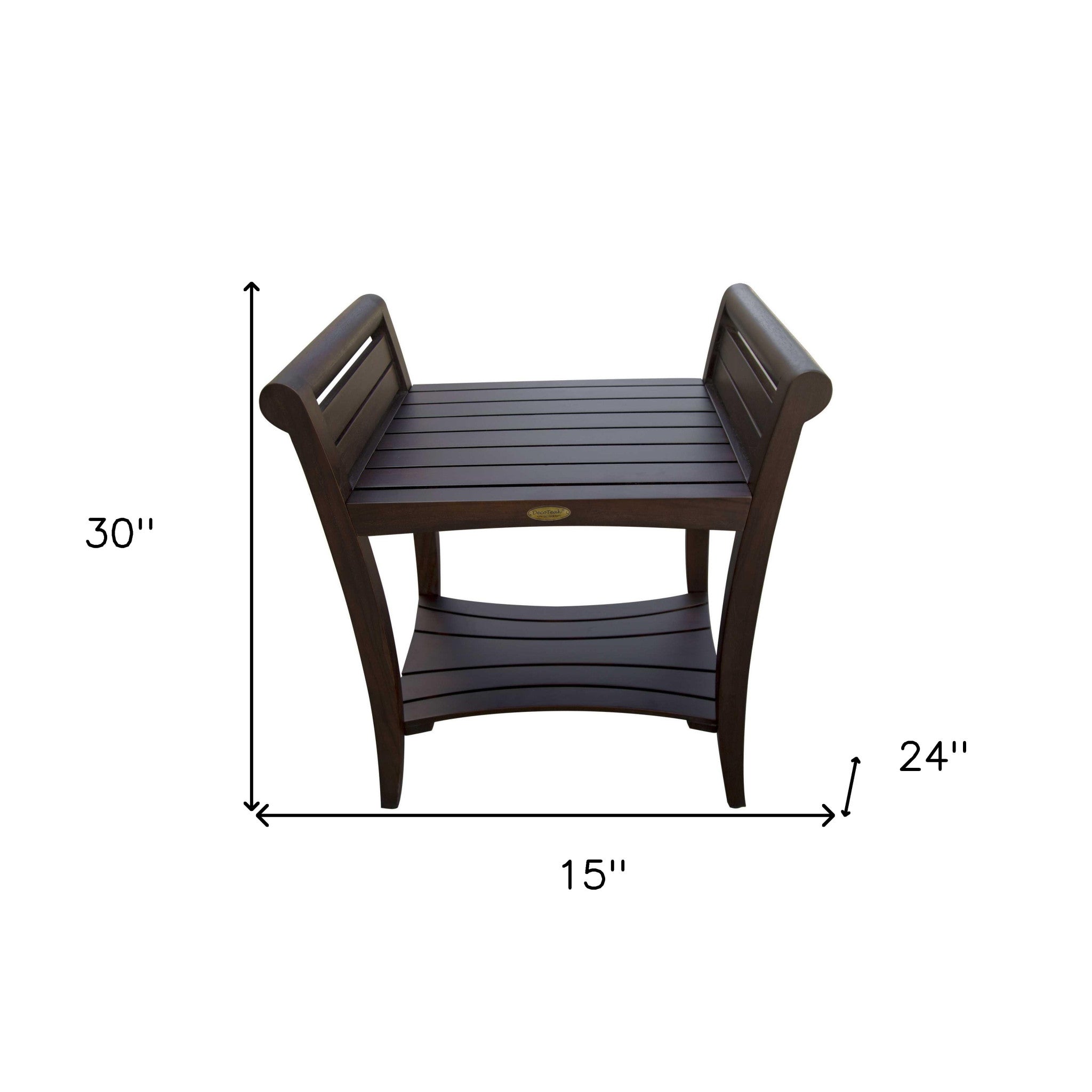 Rectangular Teak Shower Bench With Shelf And Handles In Brown Finish-Shower Benches-DECOROLALA