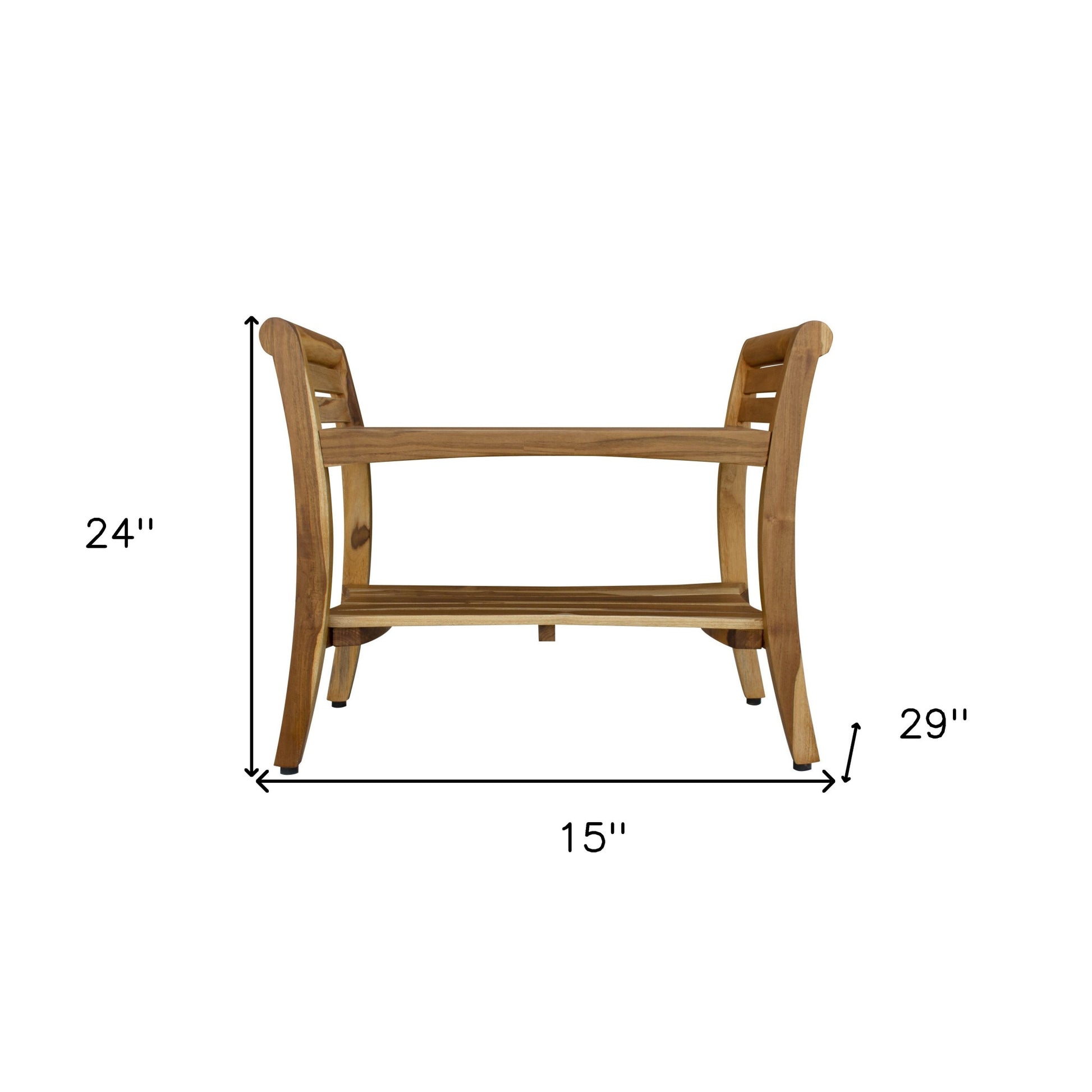 Rectangular Teak Shower Bench With Shelf And Handles In Naturalfinish-Shower Benches-DECOROLALA