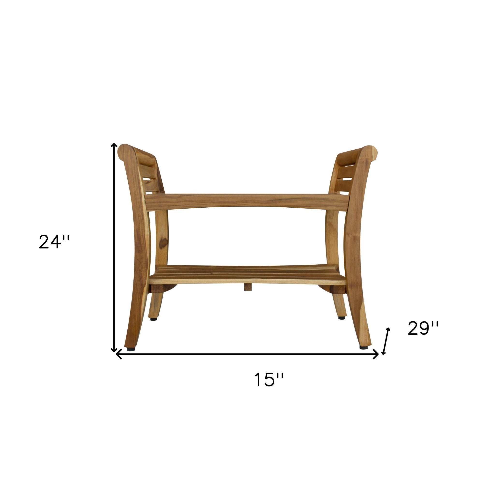 Rectangular Teak Shower Bench With Shelf And Handles In Naturalfinish-Shower Benches-DECOROLALA