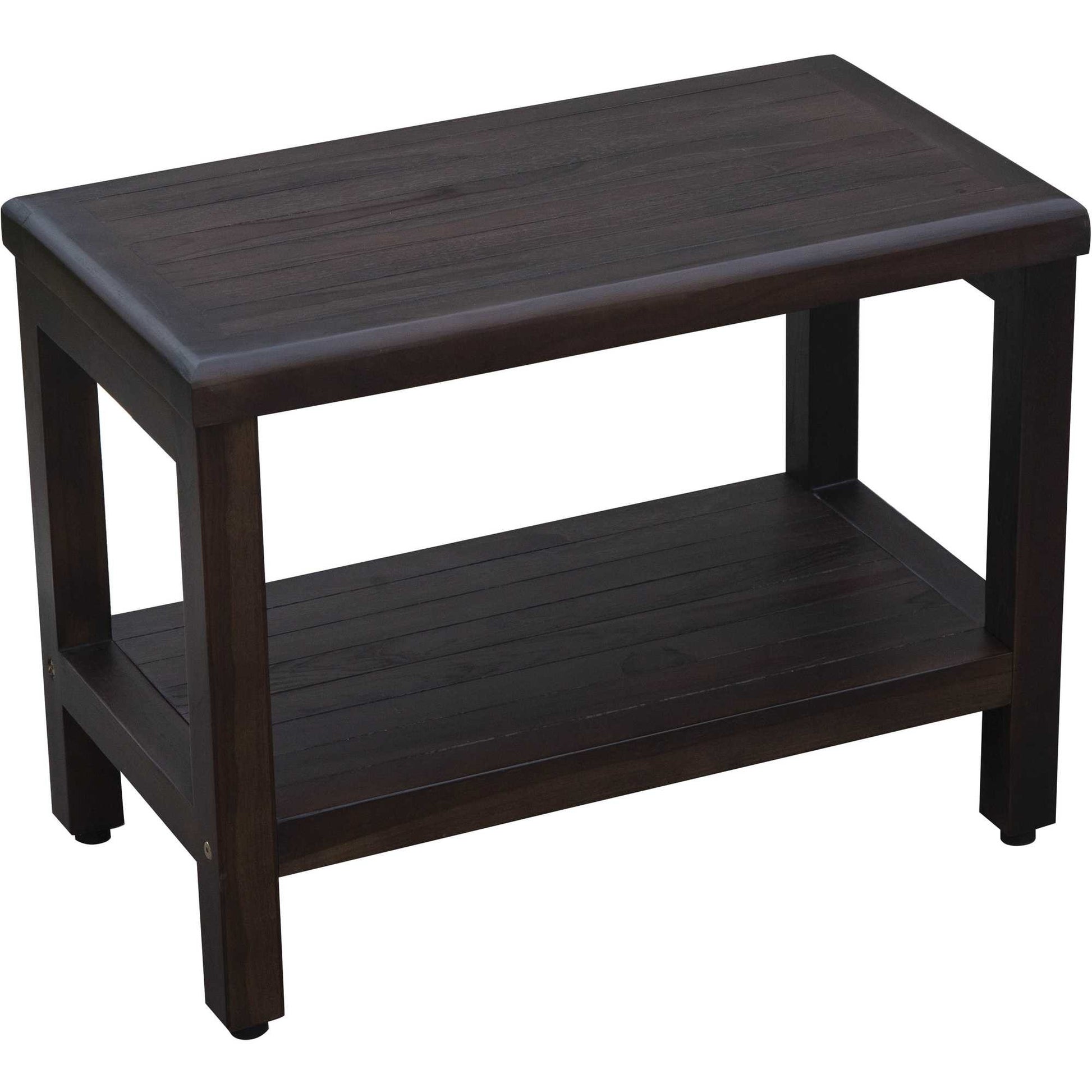 Rectangular Teak Shower Bench With Shelf In Brown Finish-Shower Benches-DECOROLALA