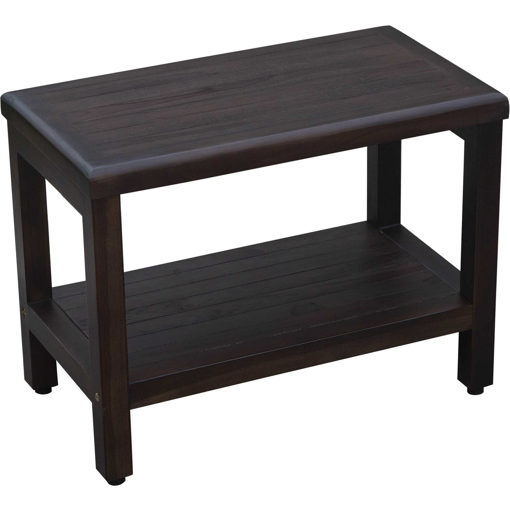 Rectangular Teak Shower Bench With Shelf In Brown Finish-Shower Benches-DECOROLALA