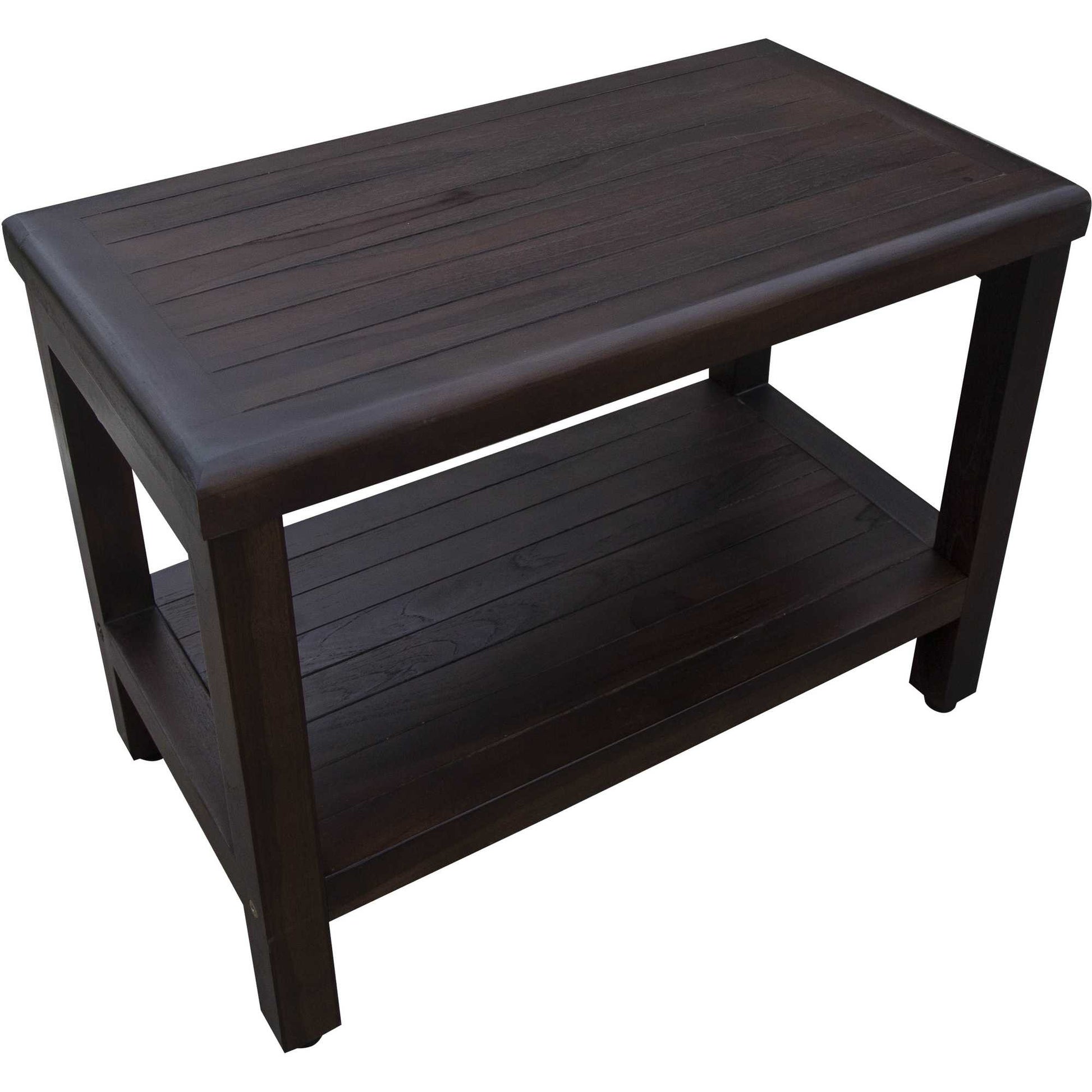 Rectangular Teak Shower Bench With Shelf In Brown Finish-Shower Benches-DECOROLALA
