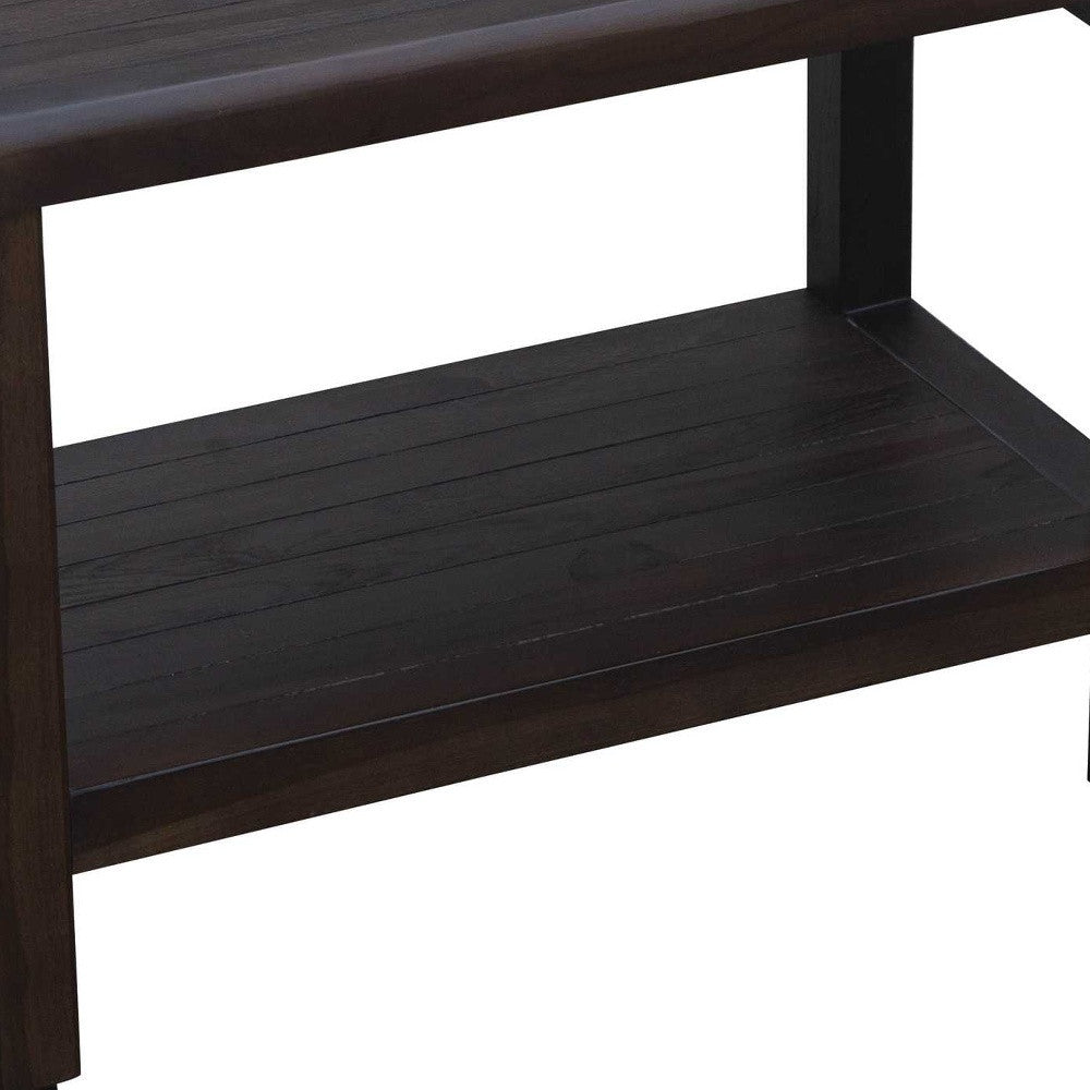 Rectangular Teak Shower Bench With Shelf In Brown Finish-Shower Benches-DECOROLALA