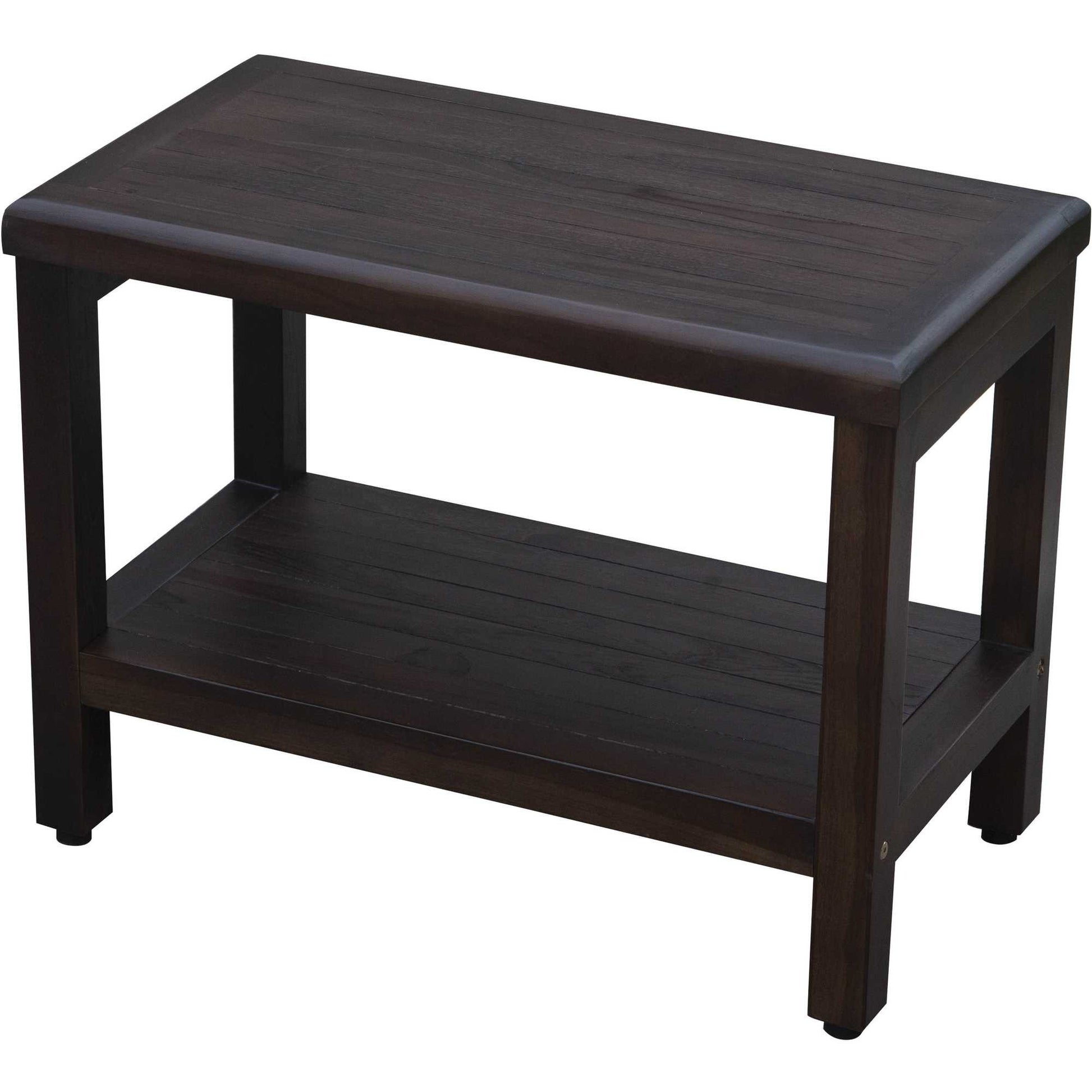 Rectangular Teak Shower Bench With Shelf In Brown Finish-Shower Benches-DECOROLALA