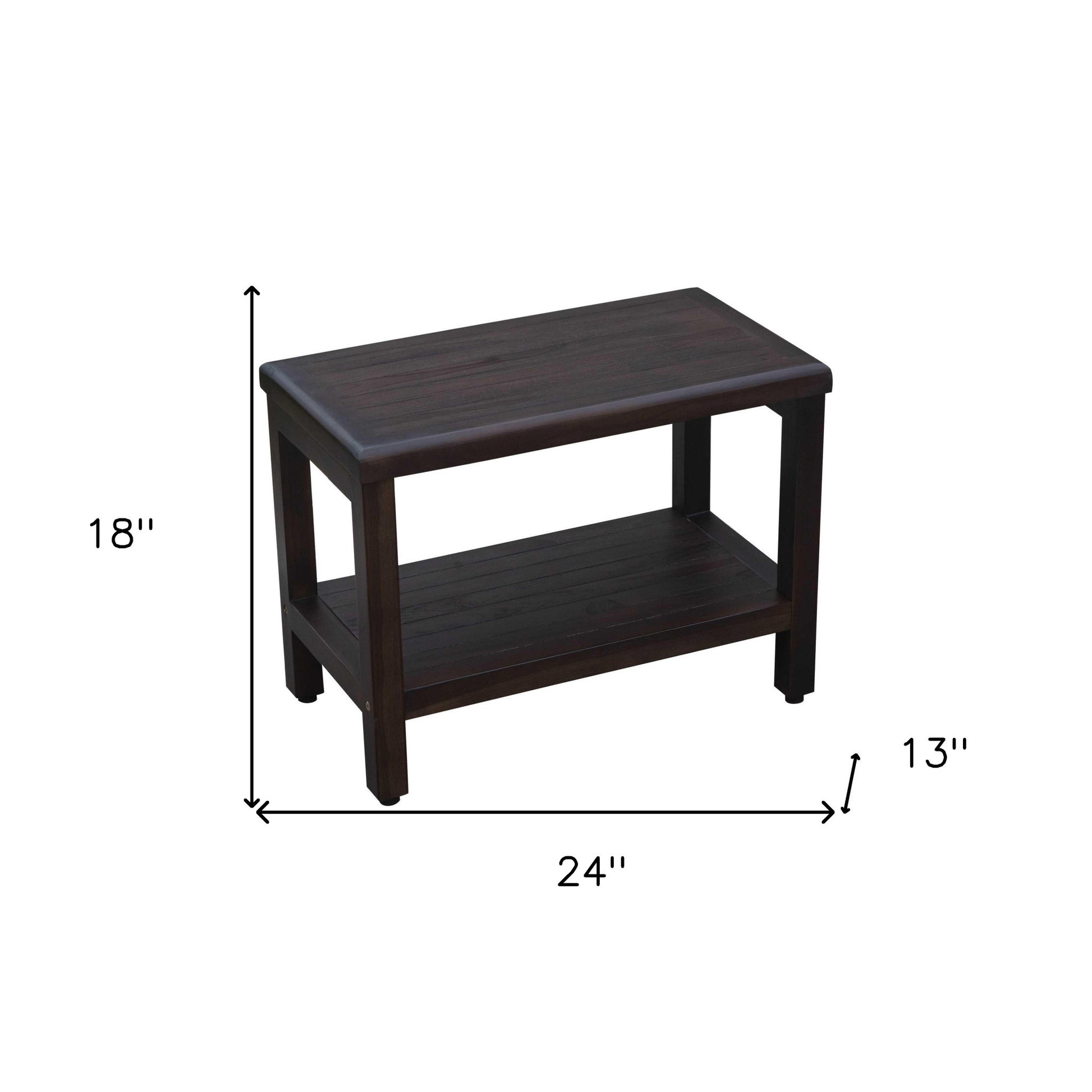 Rectangular Teak Shower Bench With Shelf In Brown Finish-Shower Benches-DECOROLALA