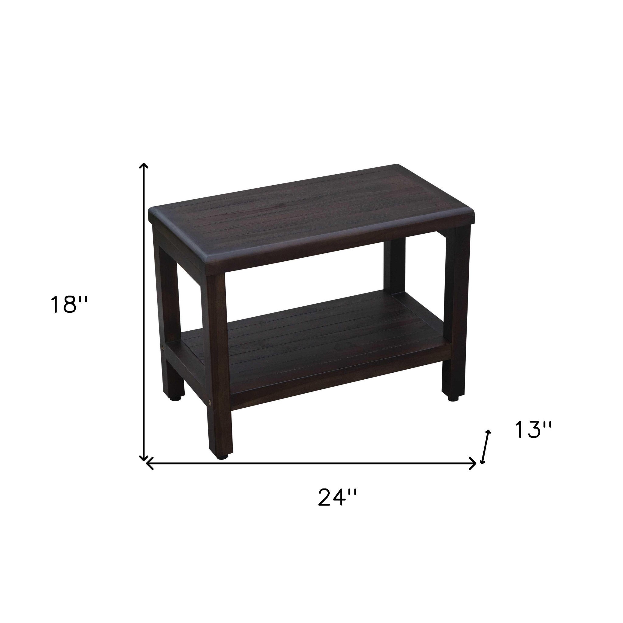 Rectangular Teak Shower Bench With Shelf In Brown Finish-Shower Benches-DECOROLALA