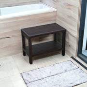 Rectangular Teak Shower Bench With Shelf In Brown Finish-Shower Benches-DECOROLALA