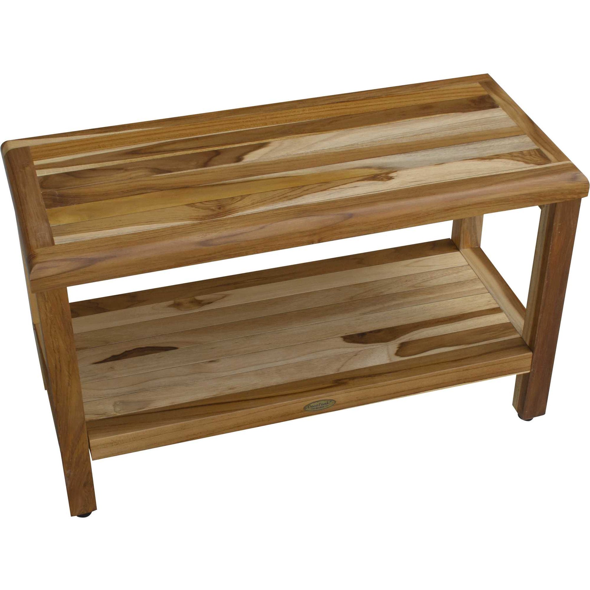 Rectangular Teak Shower Bench With Shelf In Natural Finish-Shower Benches-DECOROLALA