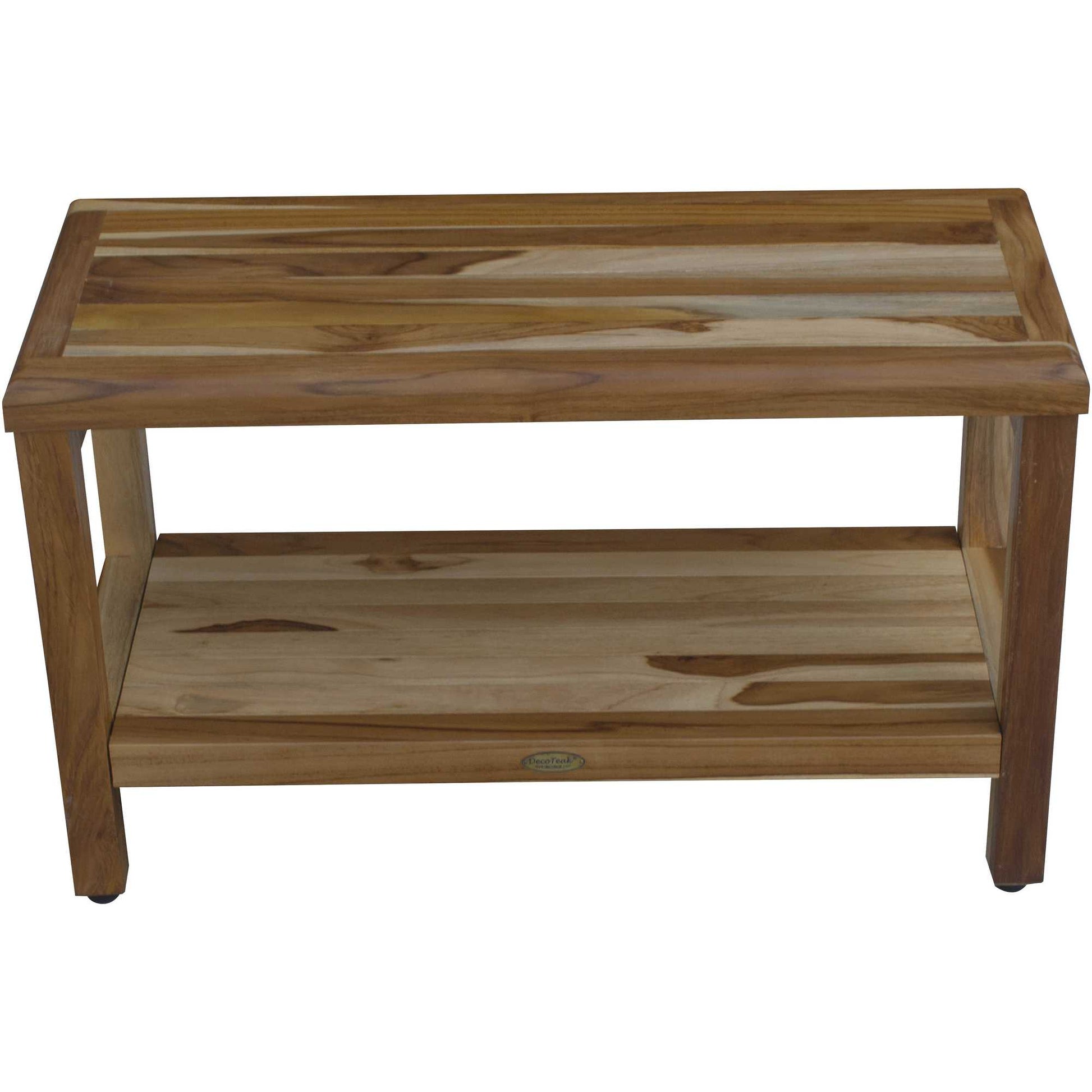 Rectangular Teak Shower Bench With Shelf In Natural Finish-Shower Benches-DECOROLALA