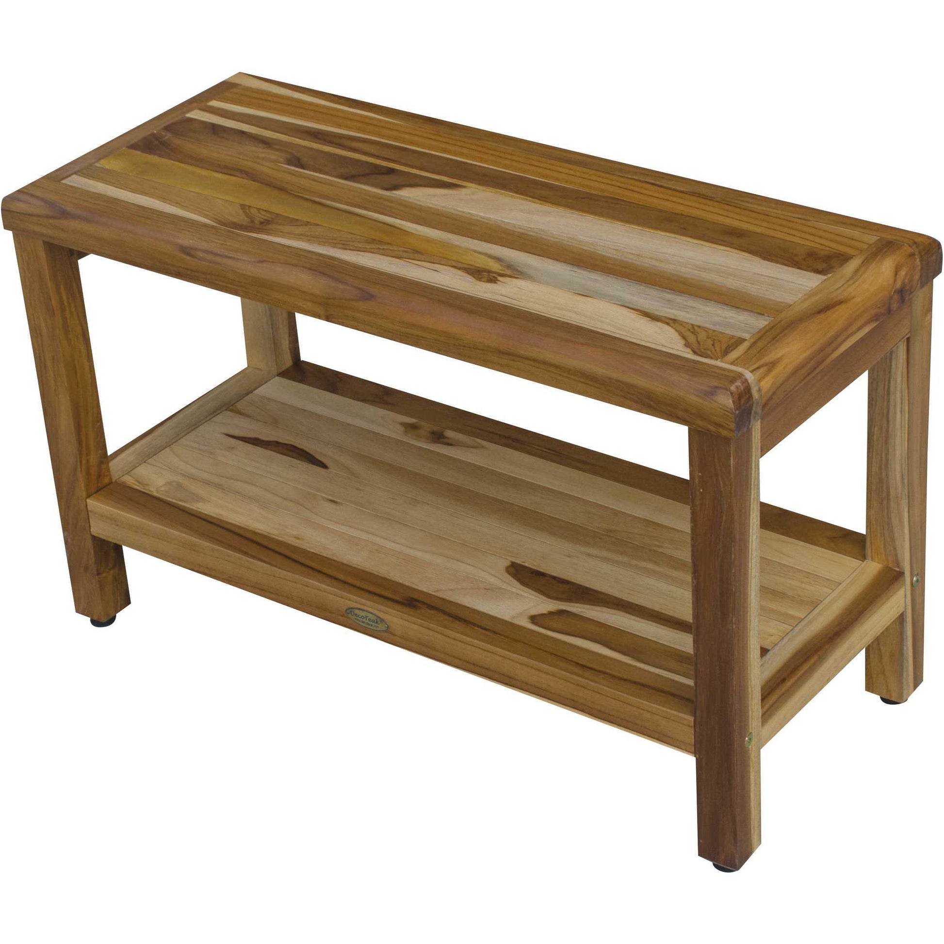 Rectangular Teak Shower Bench With Shelf In Natural Finish-Shower Benches-DECOROLALA