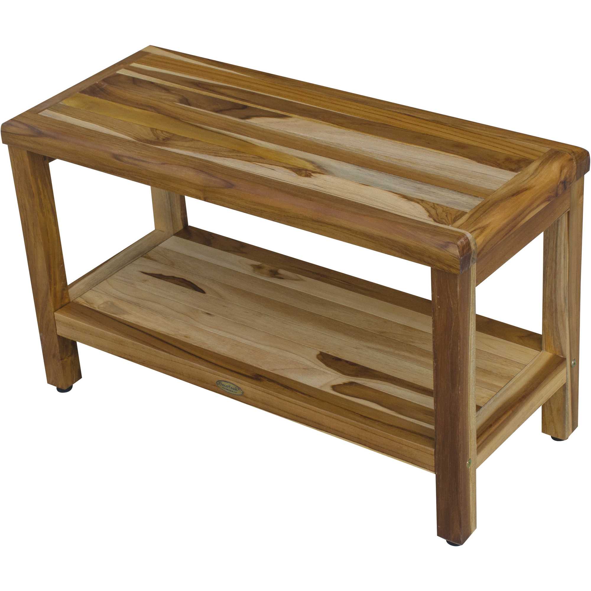 Rectangular Teak Shower Bench With Shelf In Natural Finish-Shower Benches-DECOROLALA