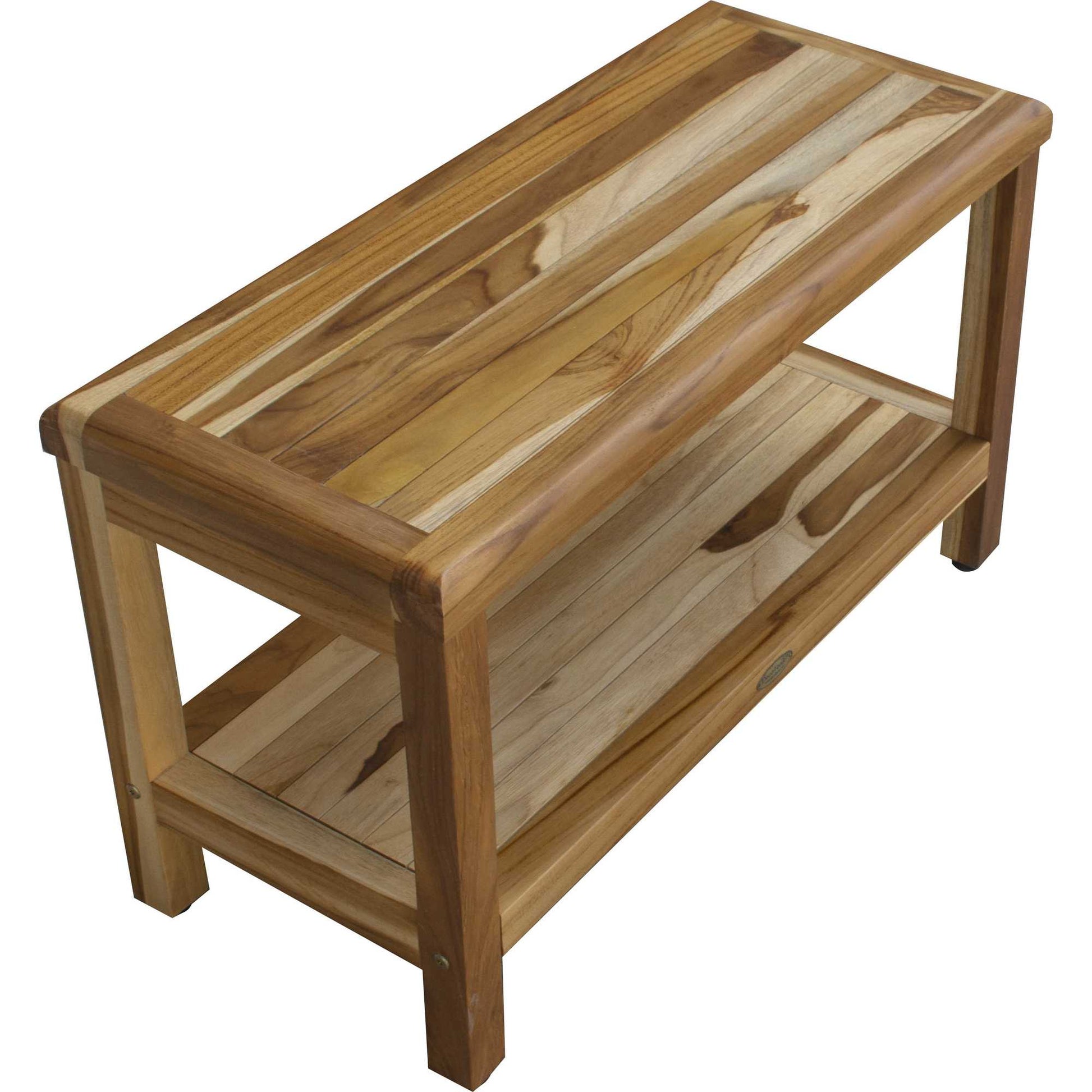 Rectangular Teak Shower Bench With Shelf In Natural Finish-Shower Benches-DECOROLALA
