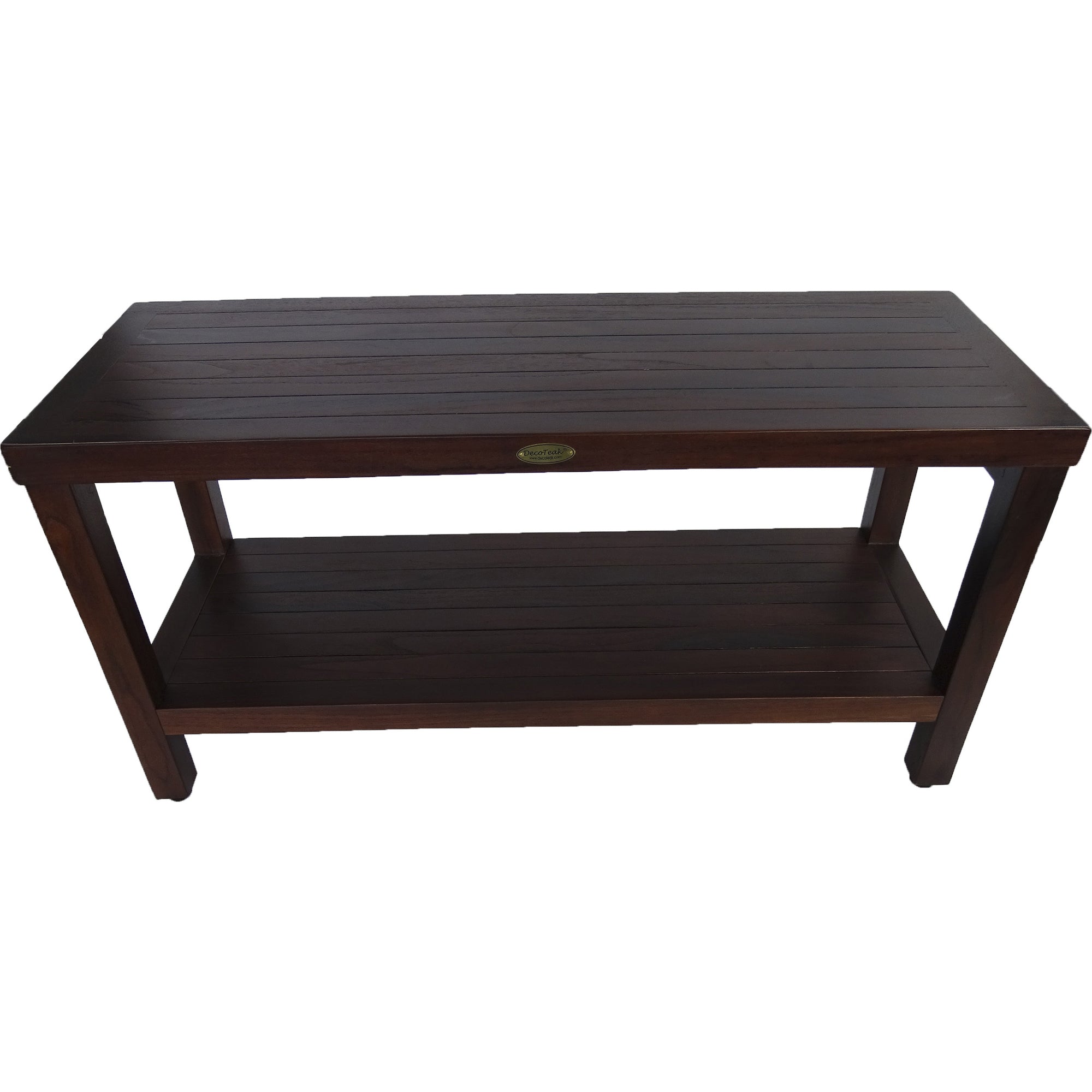 Rectangular Teak Shower Outdoor Bench With Shelf In Brown Finish-Shower Benches-DECOROLALA