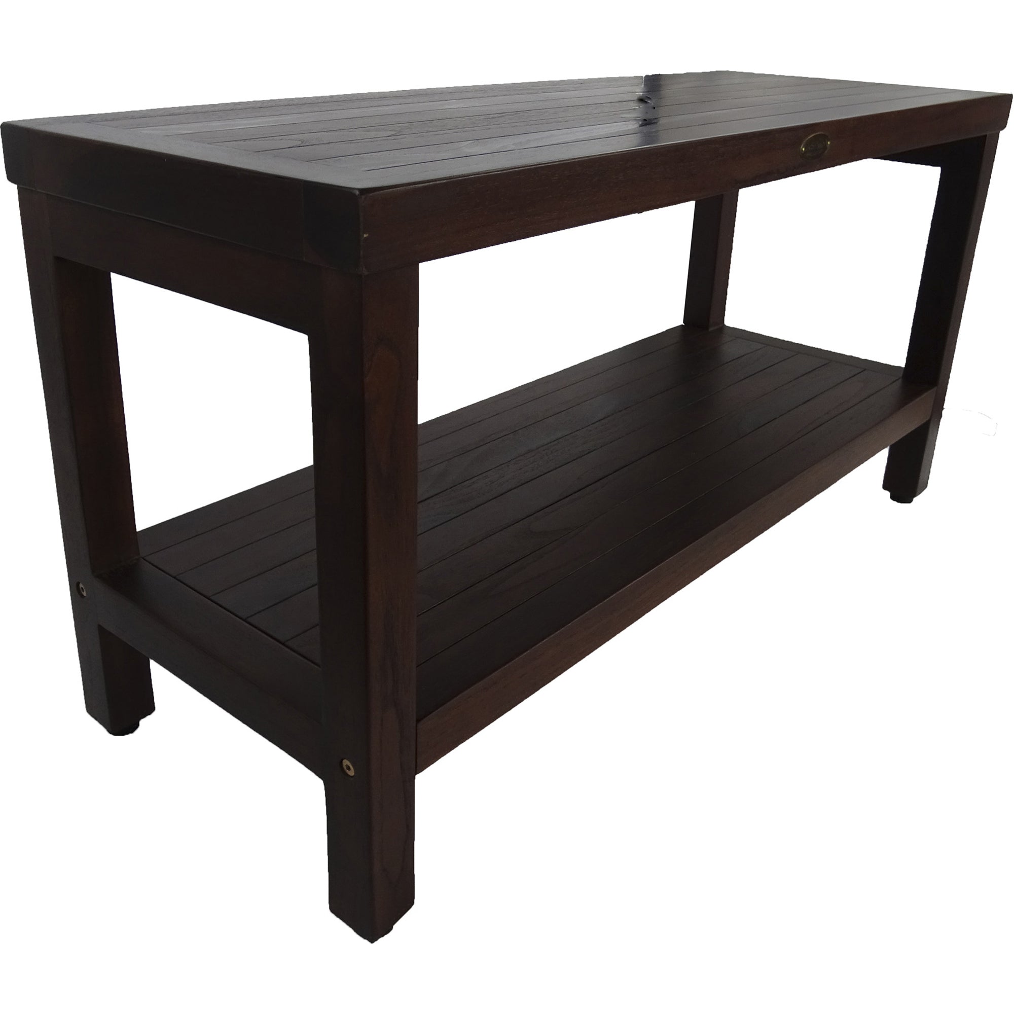 Rectangular Teak Shower Outdoor Bench With Shelf In Brown Finish-Shower Benches-DECOROLALA