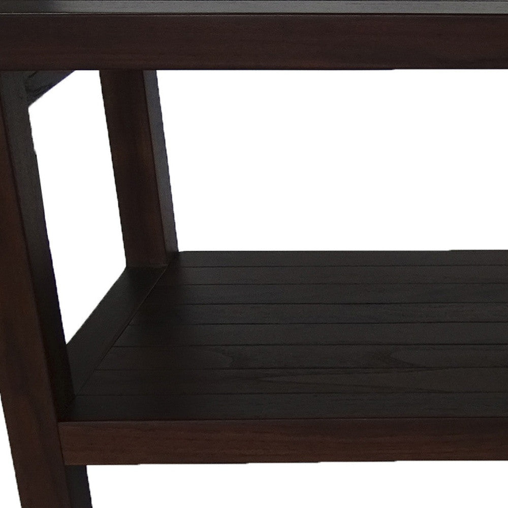 Rectangular Teak Shower Outdoor Bench With Shelf In Brown Finish-Shower Benches-DECOROLALA