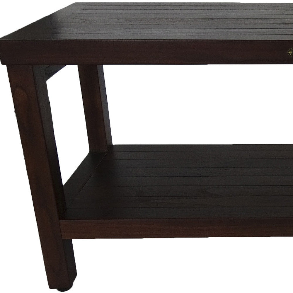 Rectangular Teak Shower Outdoor Bench With Shelf In Brown Finish-Shower Benches-DECOROLALA