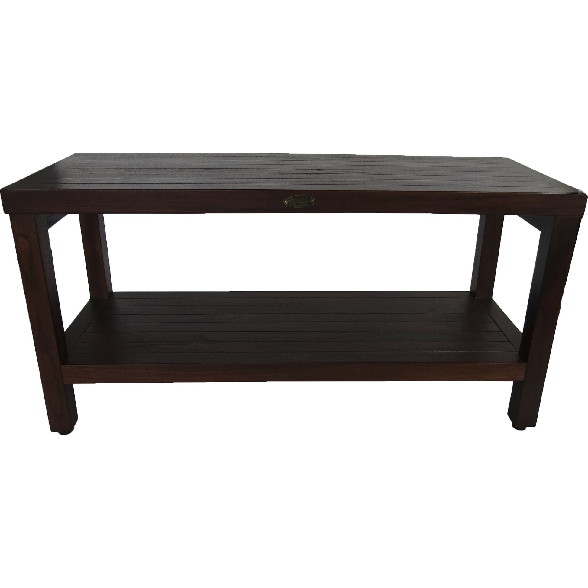 Rectangular Teak Shower Outdoor Bench With Shelf In Brown Finish-Shower Benches-DECOROLALA