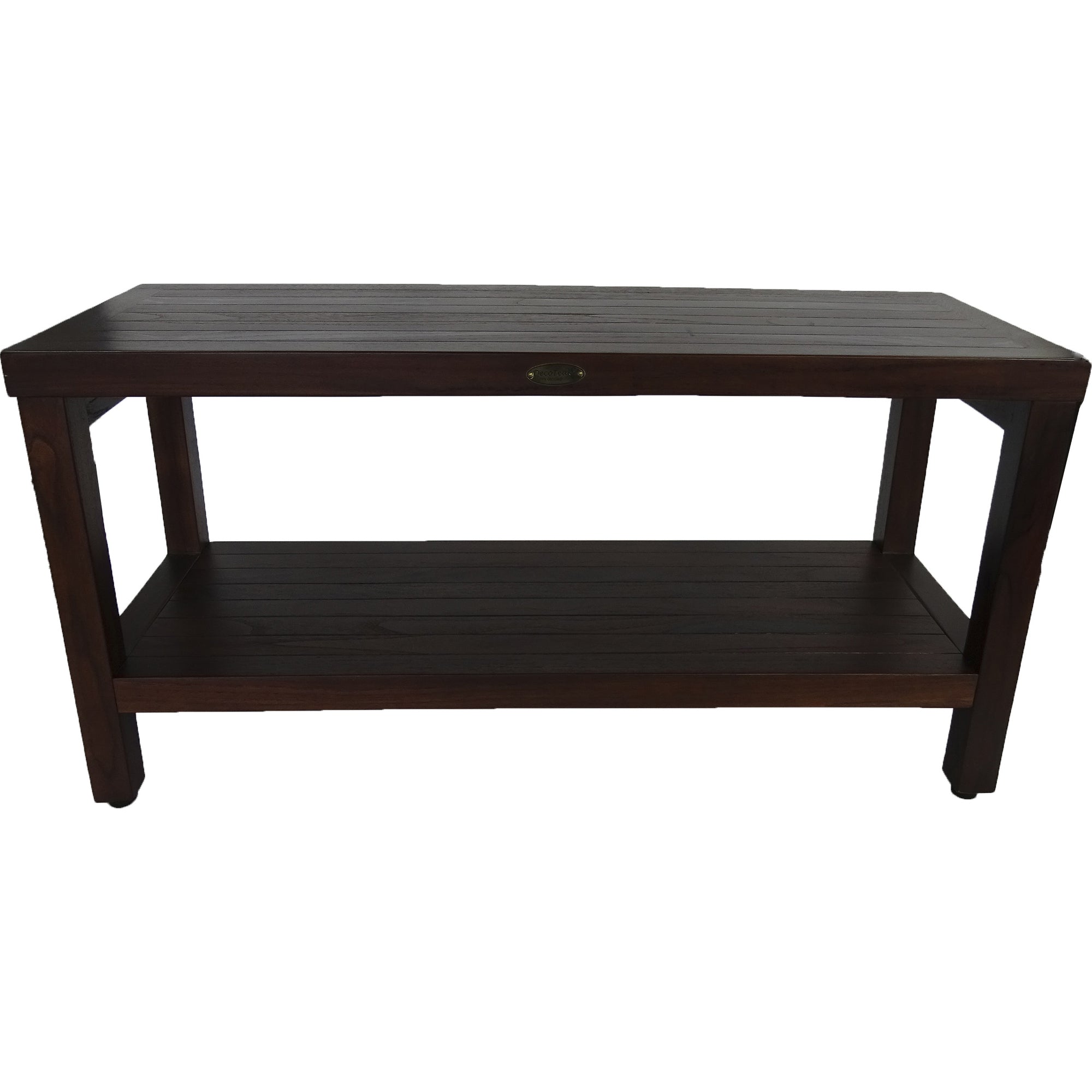 Rectangular Teak Shower Outdoor Bench With Shelf In Brown Finish-Shower Benches-DECOROLALA