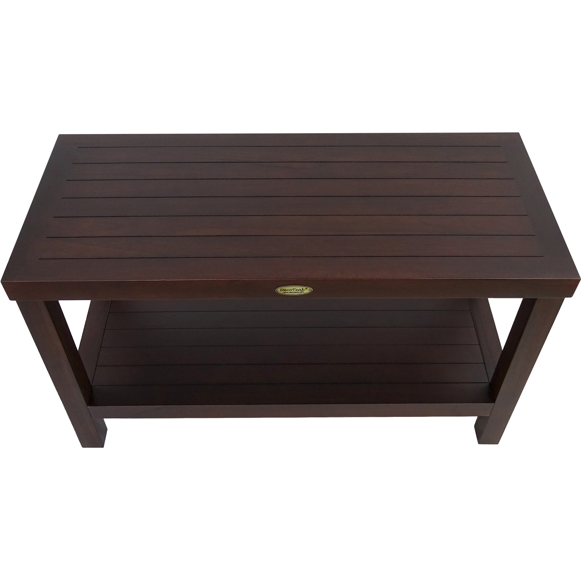 Rectangular Teak Shower Stool Or Bench With Shelf In Brown Finish-Shower Benches-DECOROLALA