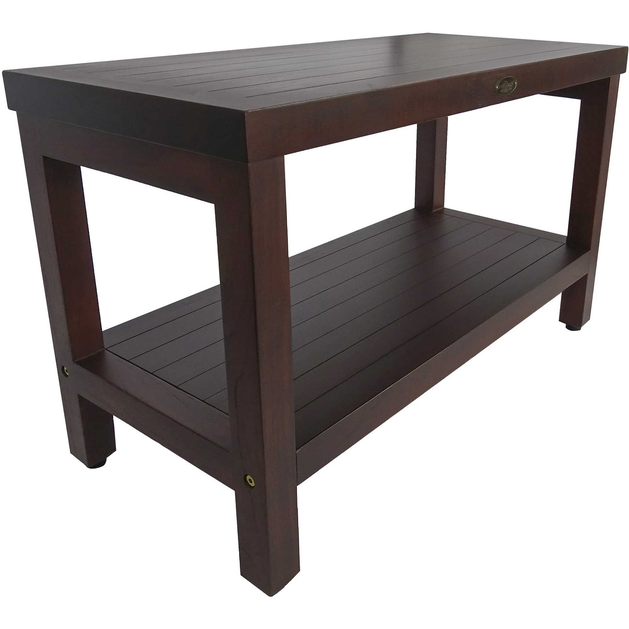 Rectangular Teak Shower Stool Or Bench With Shelf In Brown Finish-Shower Benches-DECOROLALA