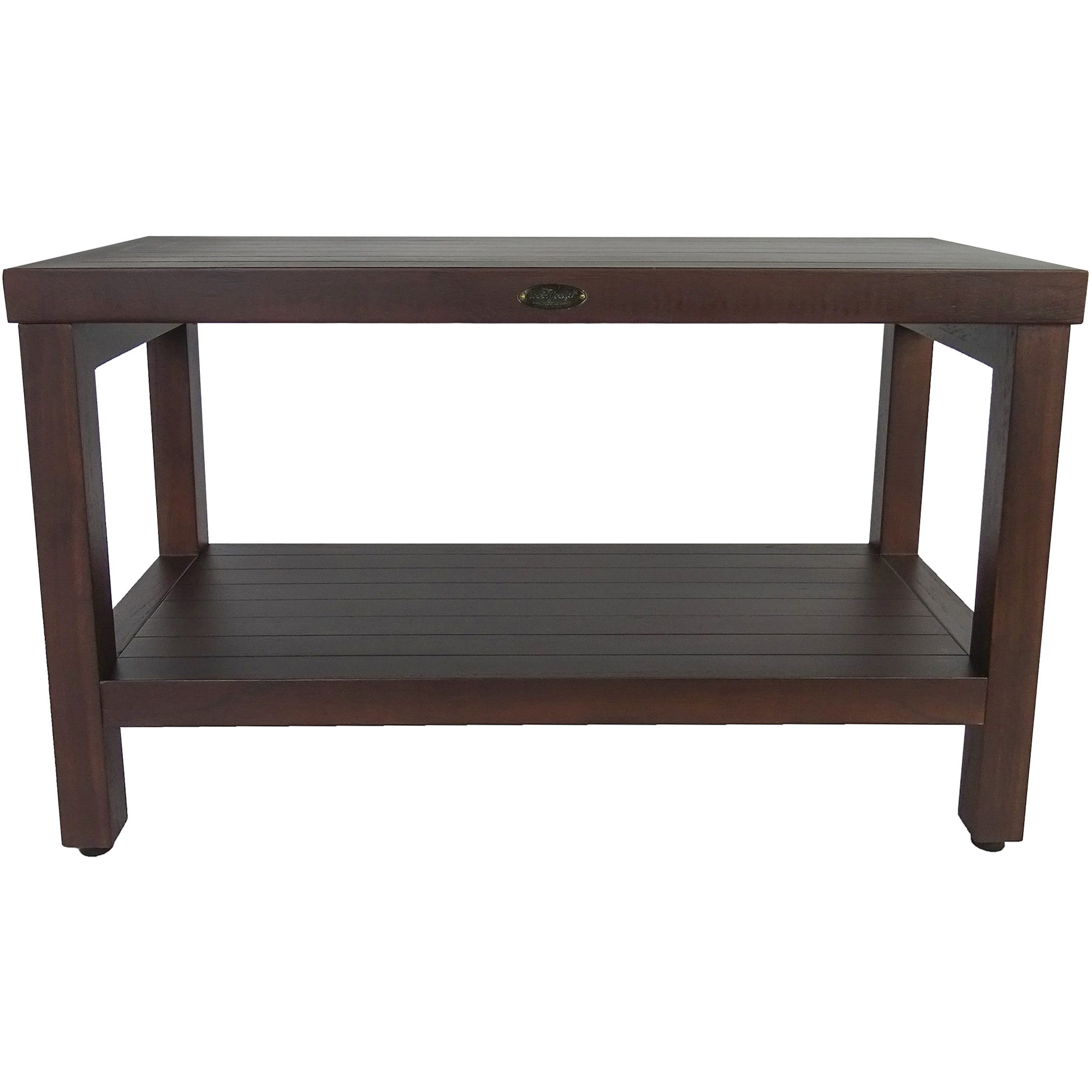 Rectangular Teak Shower Stool Or Bench With Shelf In Brown Finish-Shower Benches-DECOROLALA