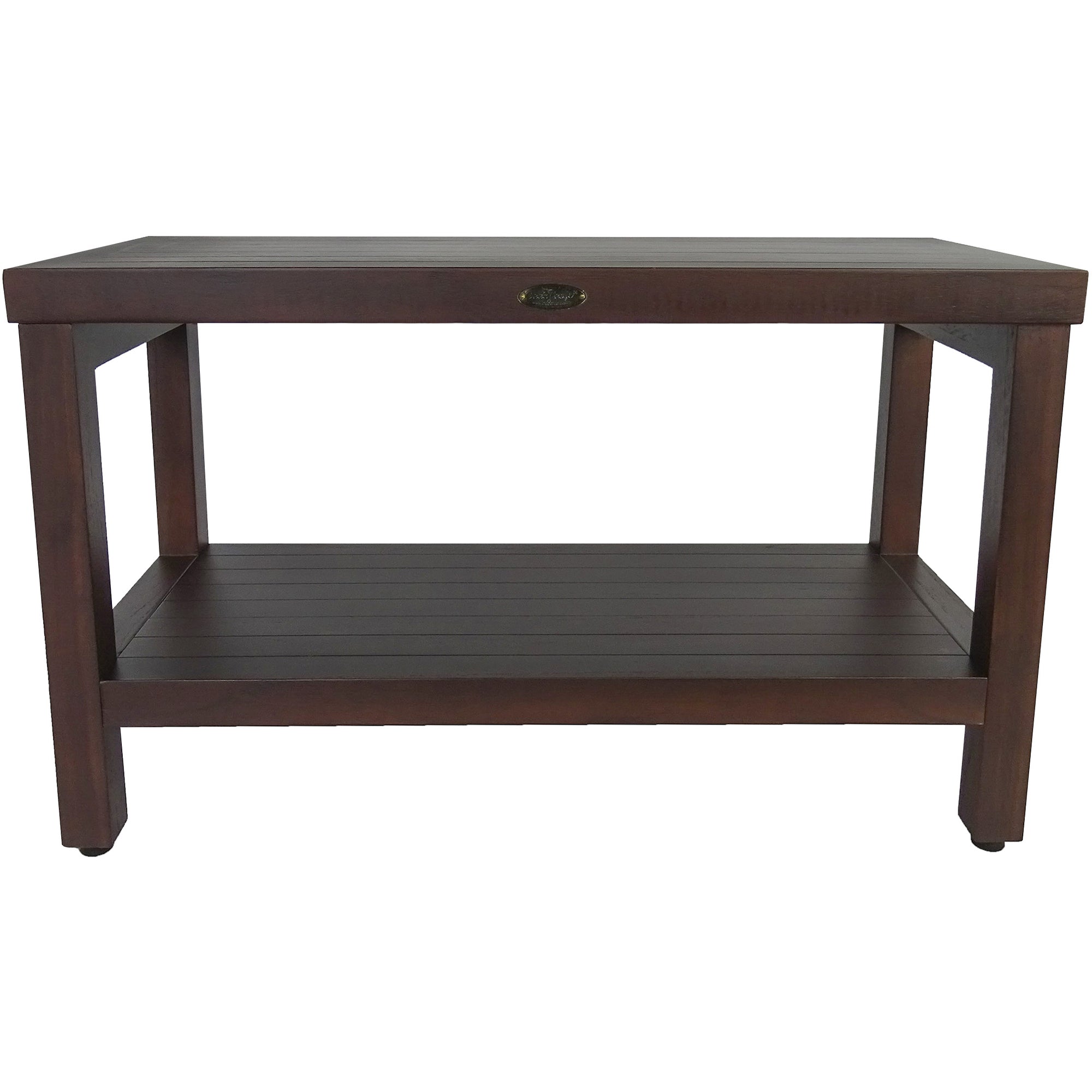 Rectangular Teak Shower Stool Or Bench With Shelf In Brown Finish-Shower Benches-DECOROLALA