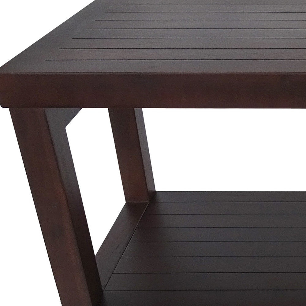 Rectangular Teak Shower Stool Or Bench With Shelf In Brown Finish-Shower Benches-DECOROLALA