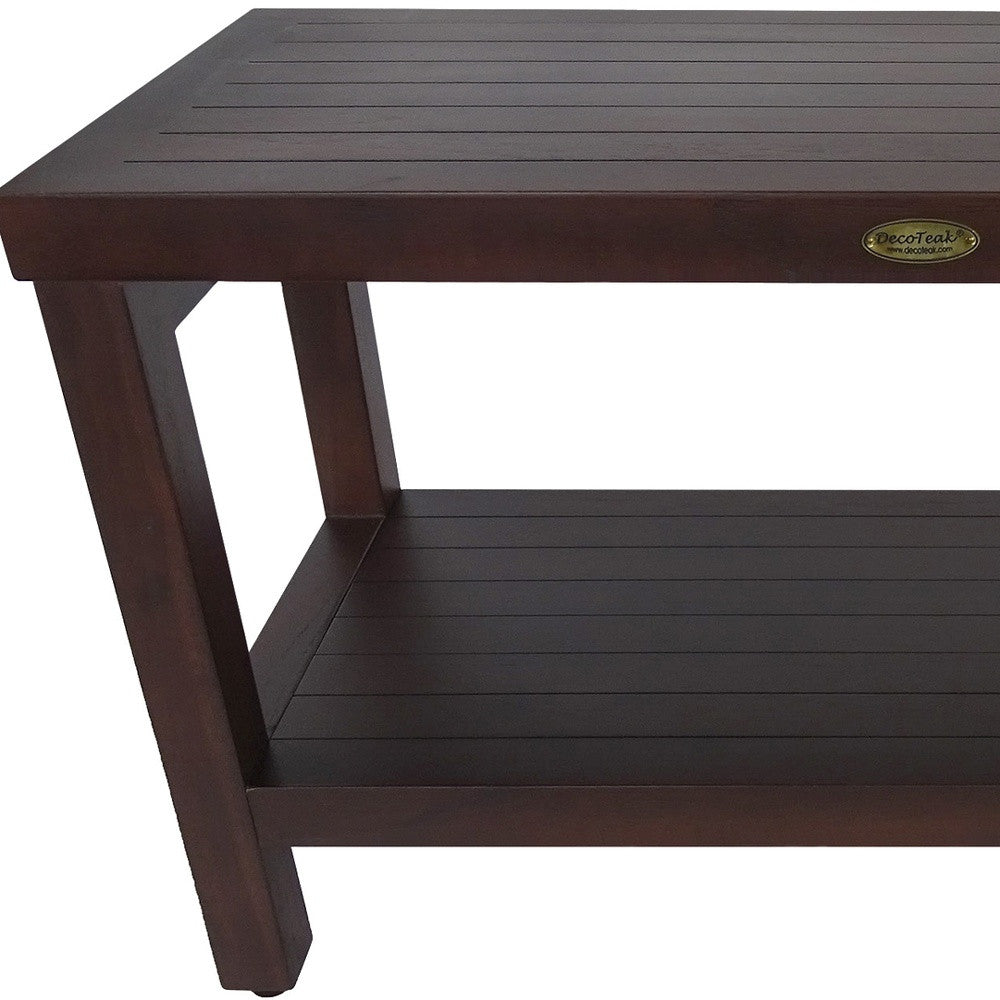 Rectangular Teak Shower Stool Or Bench With Shelf In Brown Finish-Shower Benches-DECOROLALA